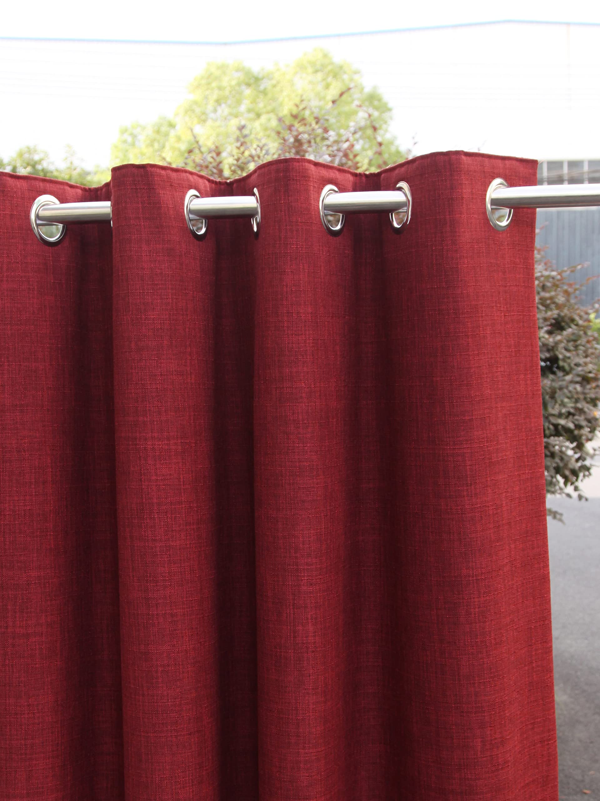 Always4u Faux Burlap Textured Curtains - 54x108 Inch Linen Look Window Drapes with Grommet Top, Set of 2 Panels for Living Room & Bedroom - Burgundy Home Decor for Farmhouse & Rustic Style Interiors