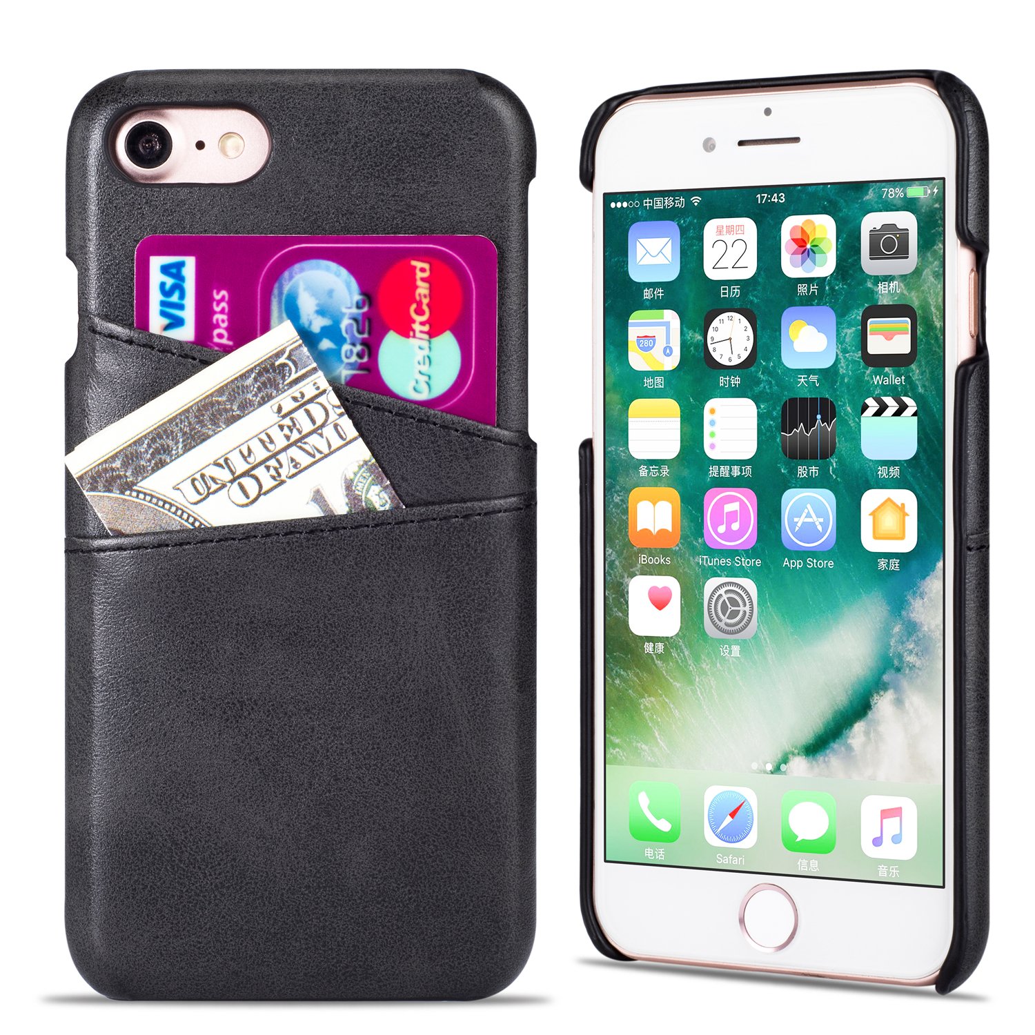 QLTYPRI iPhone SE 2020/iPhone 7/iPhone 8 Wallet Case - Ultra Slim Vintage Leather Card Holder with 2 Card Slots | Anti-Scratch Lightweight Protective Cover (Black) | Perfect for Daily Use, Travel & Business Meetings