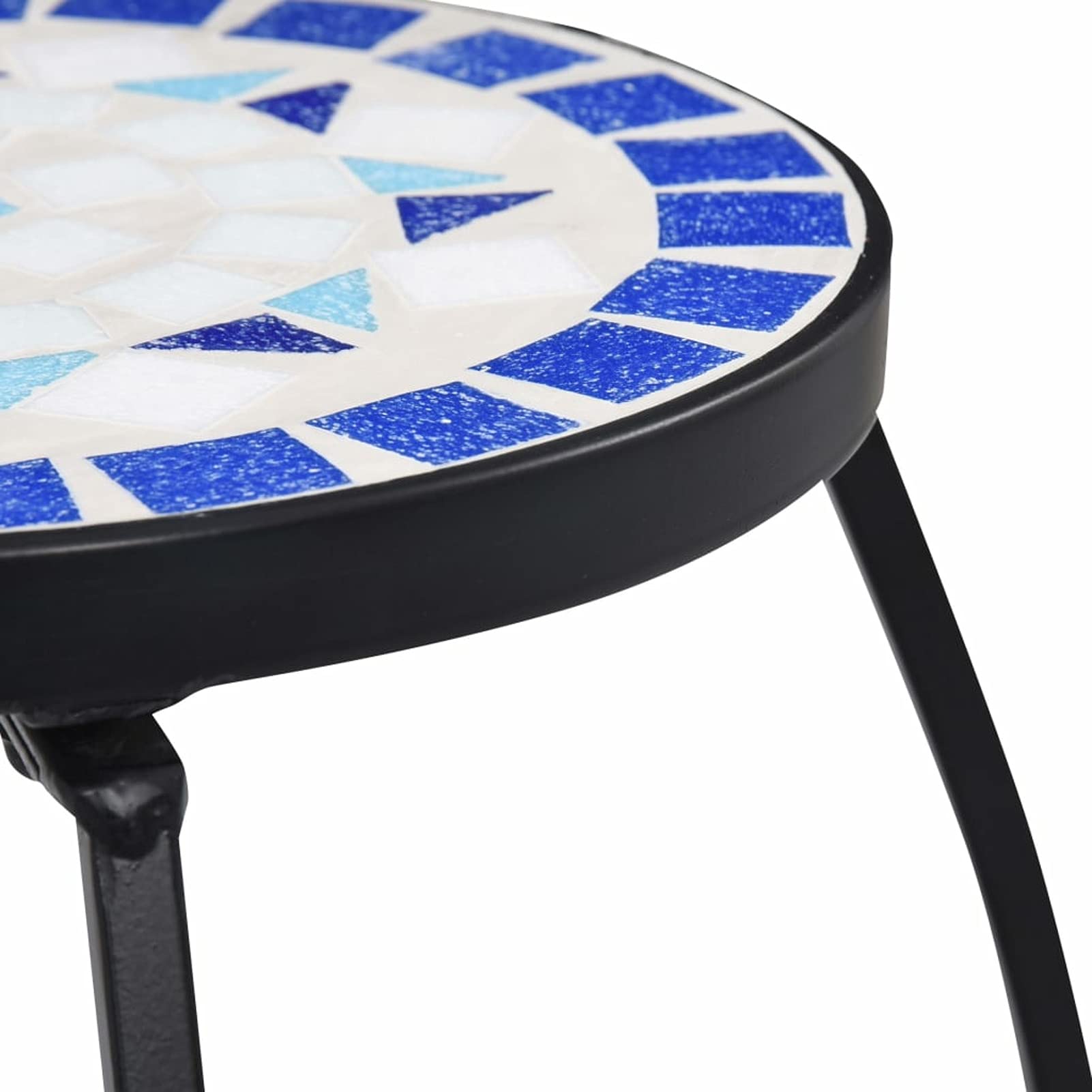Tidyard 3-Piece Ceramic Top Garden Side Table Set with Iron Frame - Outdoor Patio Coffee Tables & Plant Stands in Blue for Backyard, Terrace, Balcony - Perfect for Summer BBQs, Poolside Lounging & Outdoor Entertaining