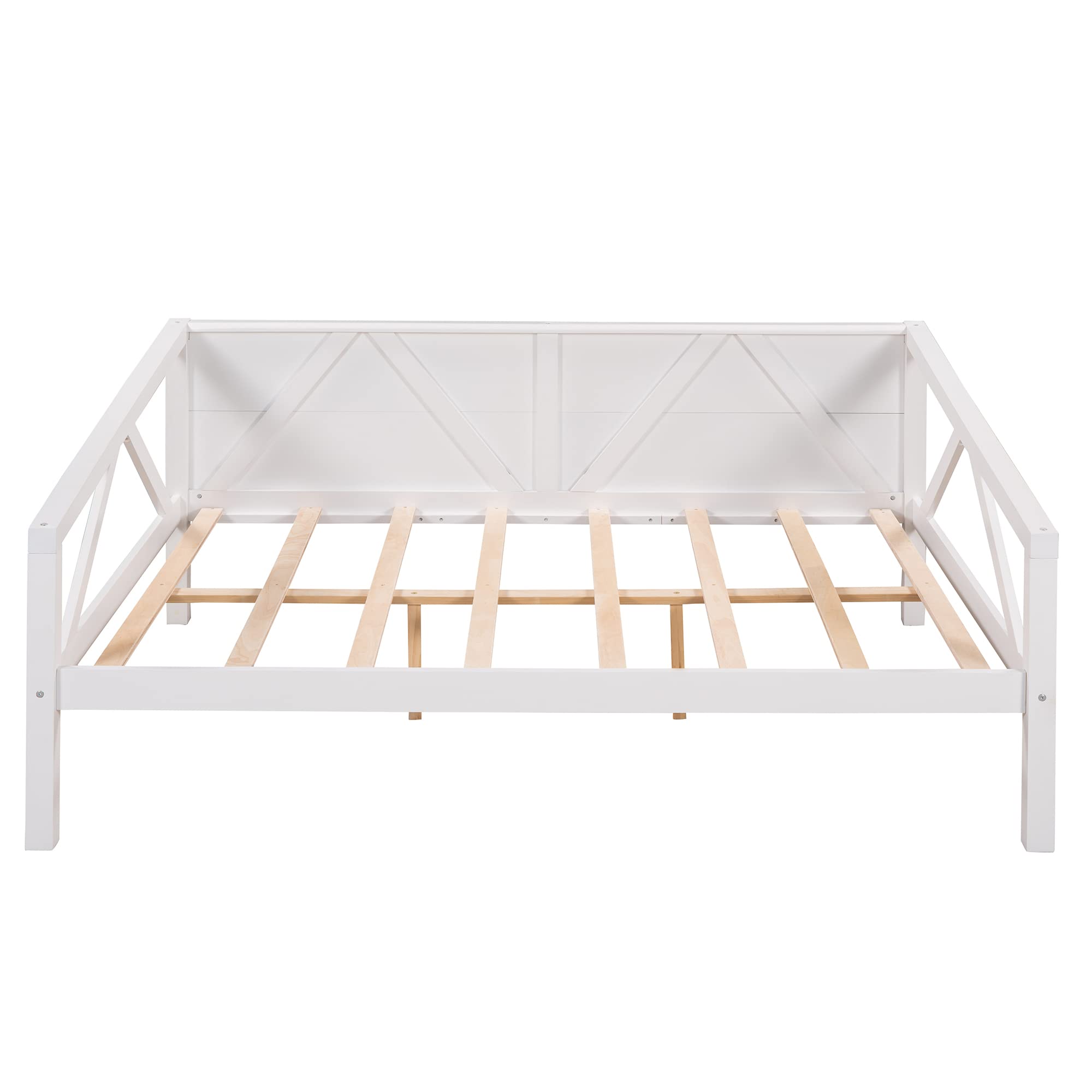 Bellemave Full Size Wooden Daybed Frame with Solid Wood Slats - Sturdy Dual-Use Sofa Bed for Bedroom & Living Room - No Box Spring Needed (White) - Perfect for Guest Rooms, Small Apartments & Cozy Reading Nooks