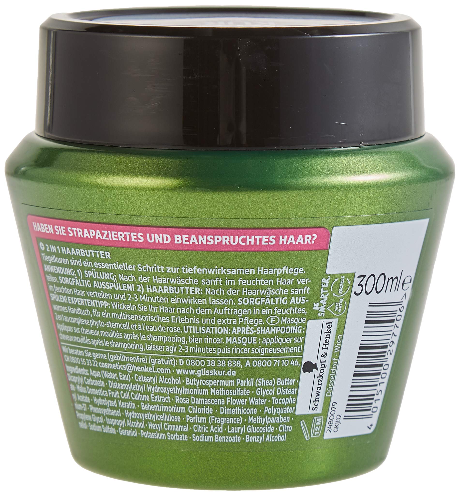 Schwarzkopf Gliss Hair Treatment 2-in-1 Strengthening Hair Butter with Bio-Tech Restore Technology - 300ml for Damaged & Dry Hair - Perfect for Daily Repair & Deep Conditioning at Home