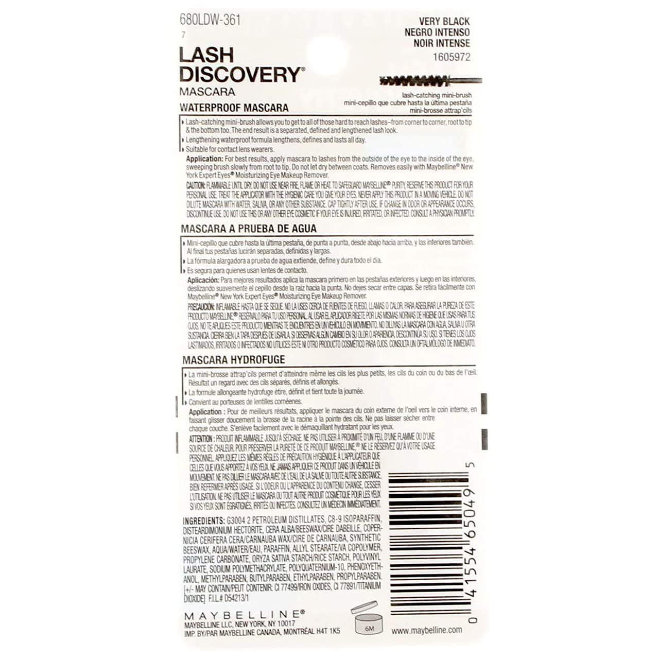 Maybelline New York Lash Discovery Waterproof Mascara - Very Black (361) 0.16oz - Pack of 12 | Lengthening & Volumizing for Day & Night Wear