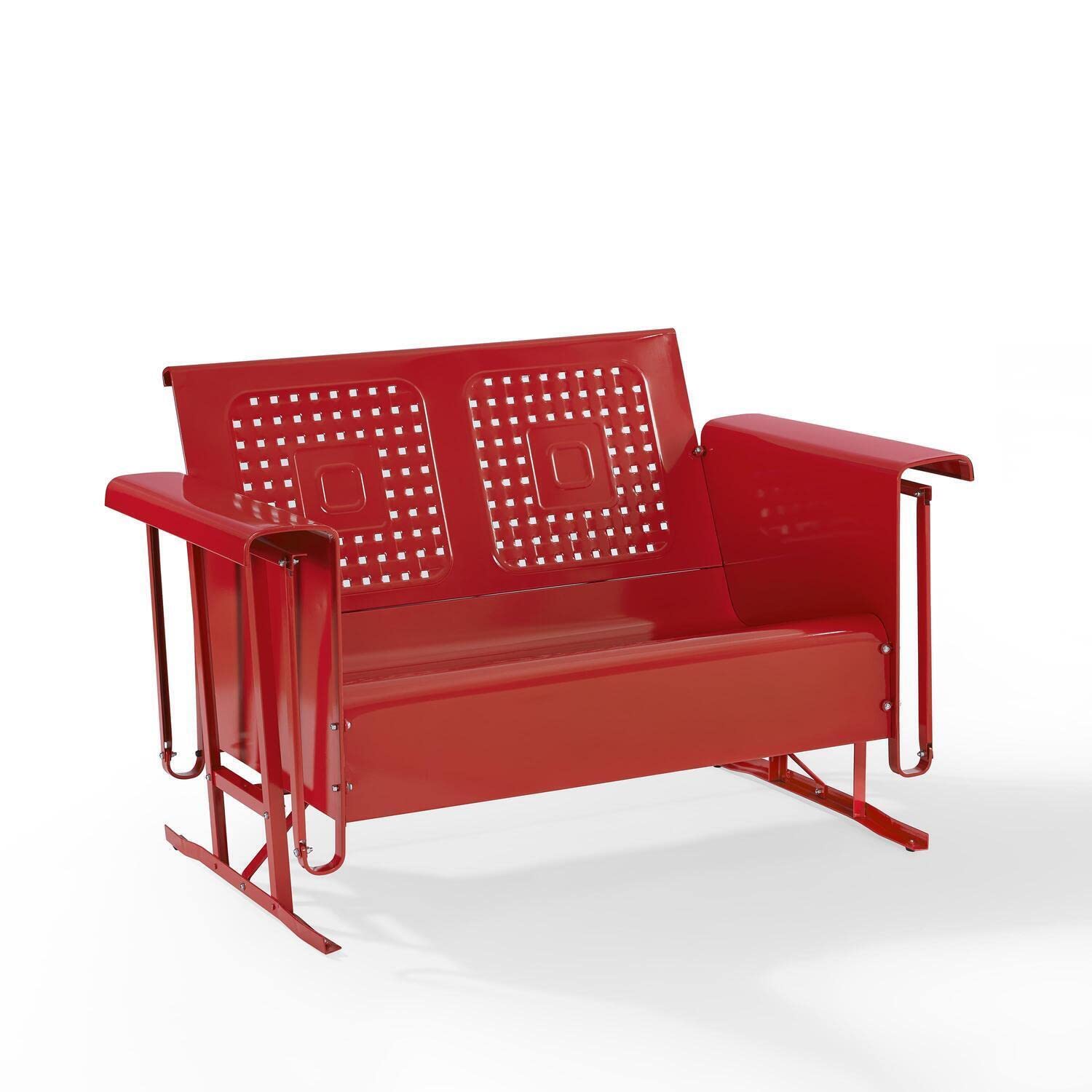 Outdoor Metal Loveseat Glider - Rustic Red Patio Swing for Garden, Porch & Backyard Relaxation | Weather-Resistant & Comfortable Seating