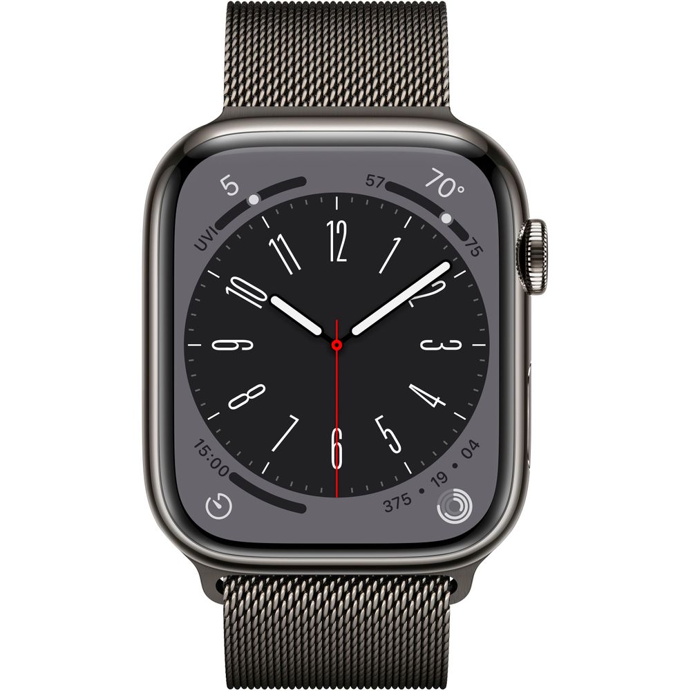 Apple Watch Series 8 GPS + Cellular 45mm Graphite Stainless Steel Case with Graphite Milanese Loop (MNKW3LL/A) - Smart Fitness Tracker, Heart Rate Monitor & Waterproof for Running, Swimming & Daily Use