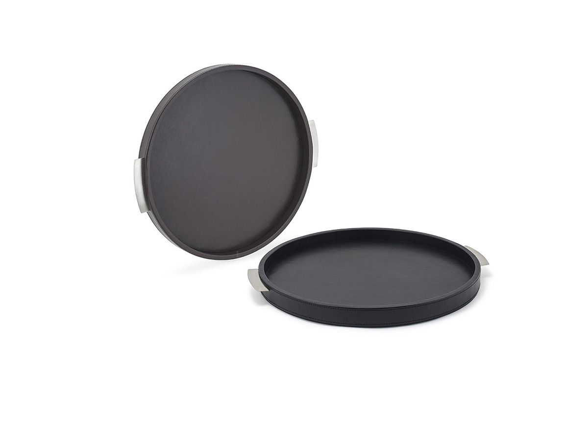 FOH London Round Serving Tray Set - 15 Inch Decorative Metal Tray (2-Piece) for Coffee Table, Dining, and Home Decor