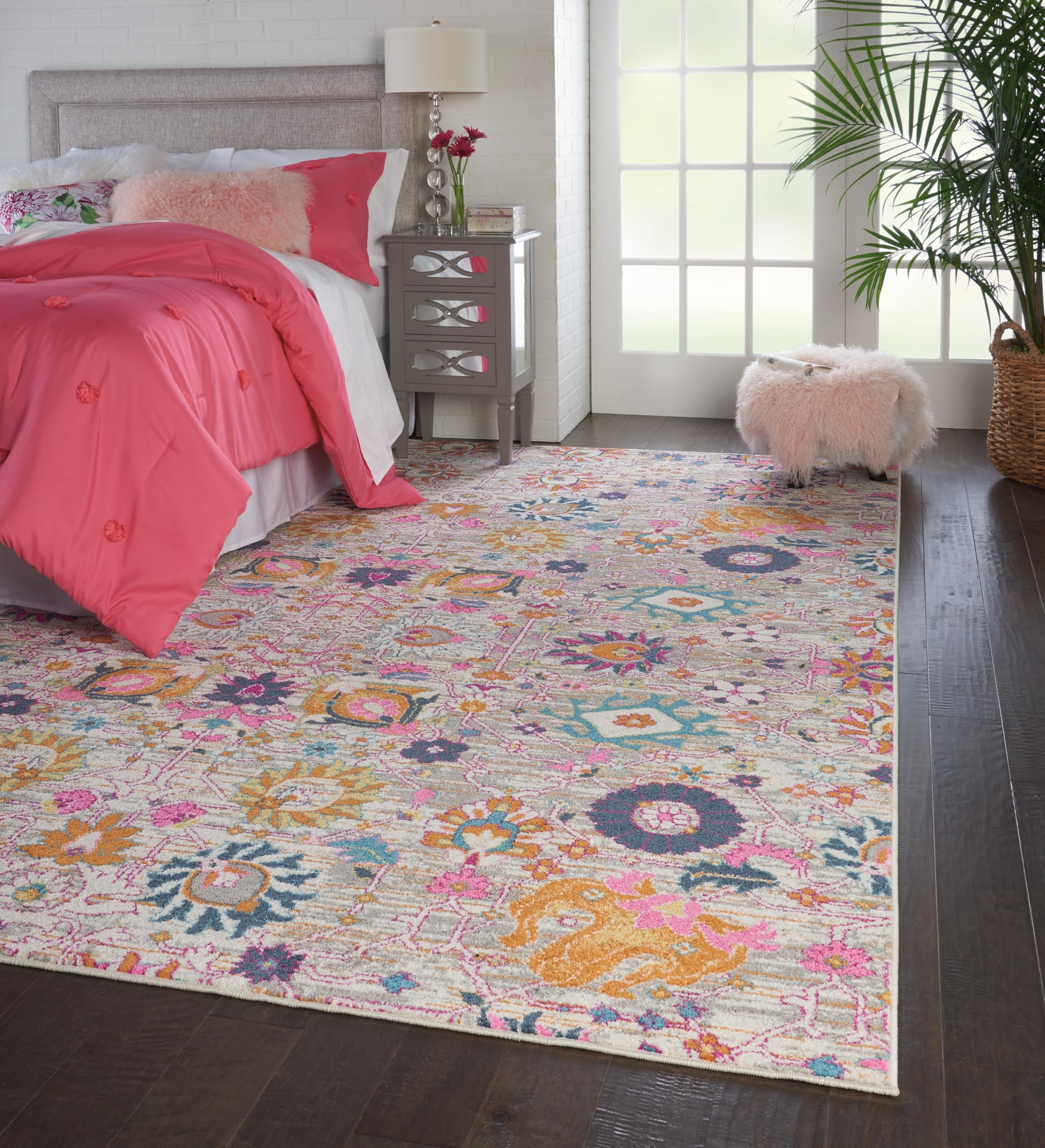 Nourison Passion Silver 9' x 12' Area Rug - Boho Moroccan Design for Bedroom, Living Room, Dining Room & Kitchen | Easy to Clean & Non-Shedding (9x12) | Perfect for Bohemian Home Decor & High Traffic Areas