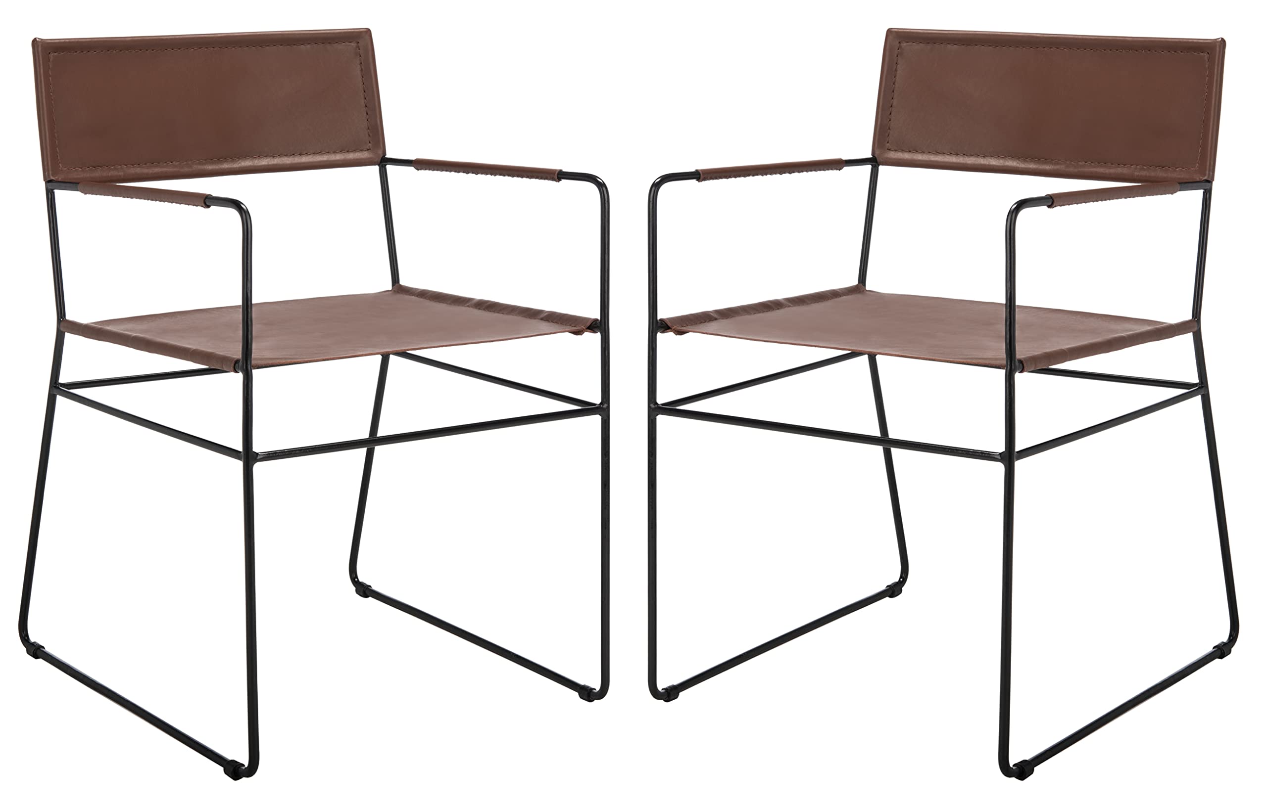 SAFAVIEH Alyx Cognac Leather & Black Dining Chairs (Set of 2) - Fully Assembled Modern Kitchen & Dining Room Furniture for Home & Restaurant Use