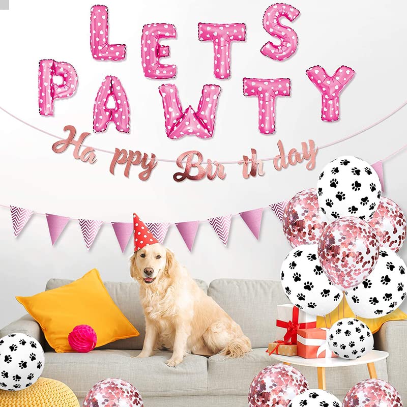 Dog & Cat Birthday Party Supplies - Paw Print & Sequined Balloons, Happy Birthday Banner & Foil Balloons for Pet Celebration | Perfect for Puppy Birthdays, Kitty Parties & Animal Theme Decorations