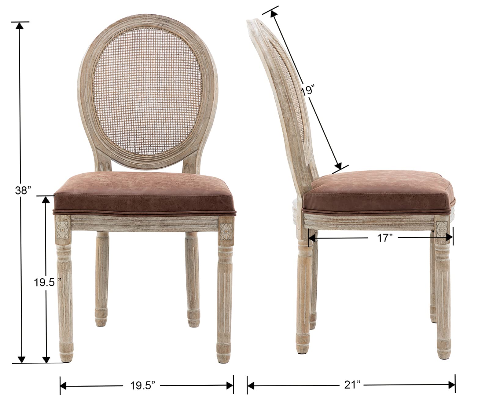 Kmax PU Leather Dining Chairs Set of 2 - French Style Rattan Round Back Farmhouse Chairs for Kitchen, Living Room & Dining Room | Perfect for Home Decor, Restaurant & Cafe Seating