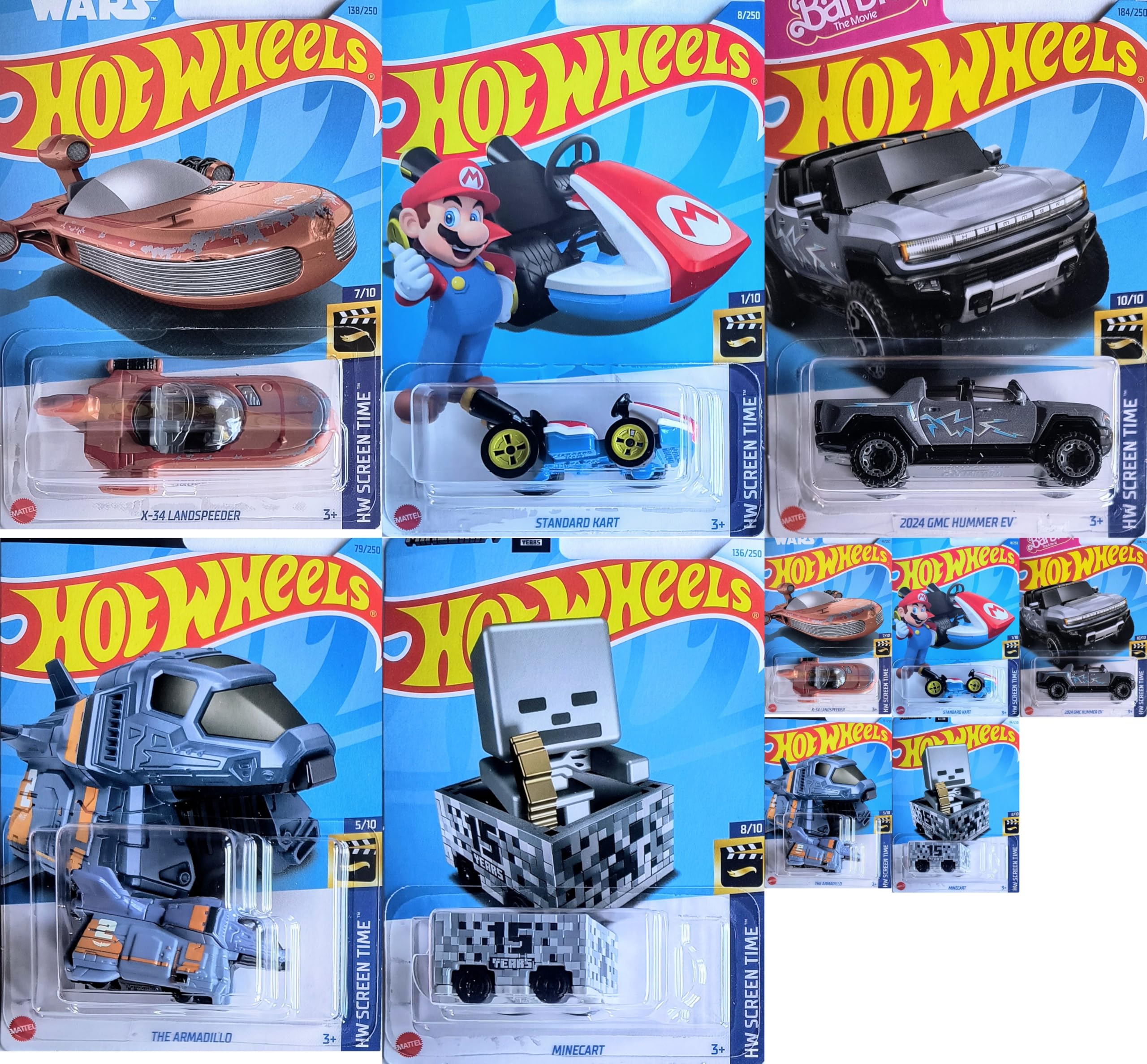 Hot Wheels HW Screen Time 5 Car Bundle Set Version 2 - Diecast Toy Cars for Kids Collection & Play - Perfect for Birthday Gifts, Playroom Decor, and Racing Games