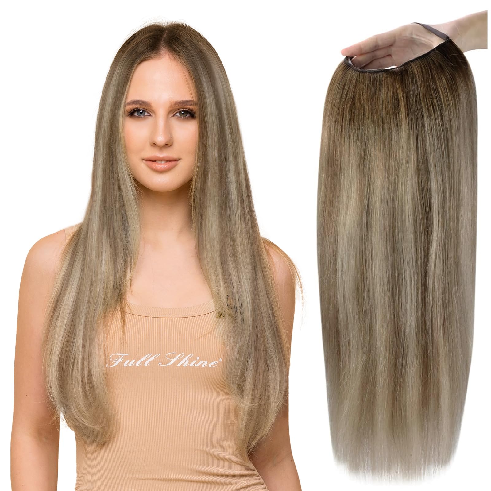 22 Inch Full Shine Brazilian Remy Human Hair U-Part Wig - Natural Color 3 to 8 Balayage Ombre - 150g Real Hair Half Wig for Women | Perfect for Daily Wear, Special Occasions & Protective Styling