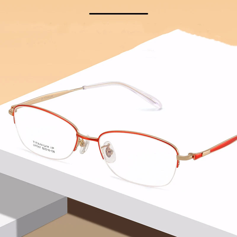 Bclear Women's Semi-Rimless Oval Titanium Eyeglasses Frame 7957 - Lightweight & Durable Glasses for Work, Reading & Fashion