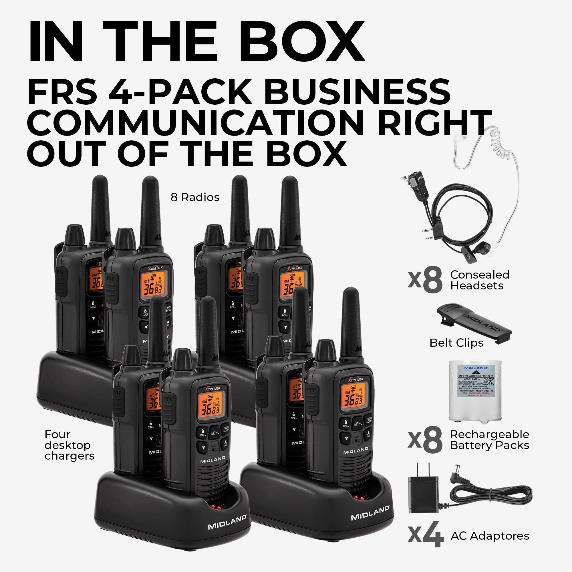 LXT600 FRS License Free Two Way Radio 8 Pack Bundle - Long Range Walkie Talkies for Outdoor Adventures, Camping, Hiking & Emergency Communication (LXT600BBX4)