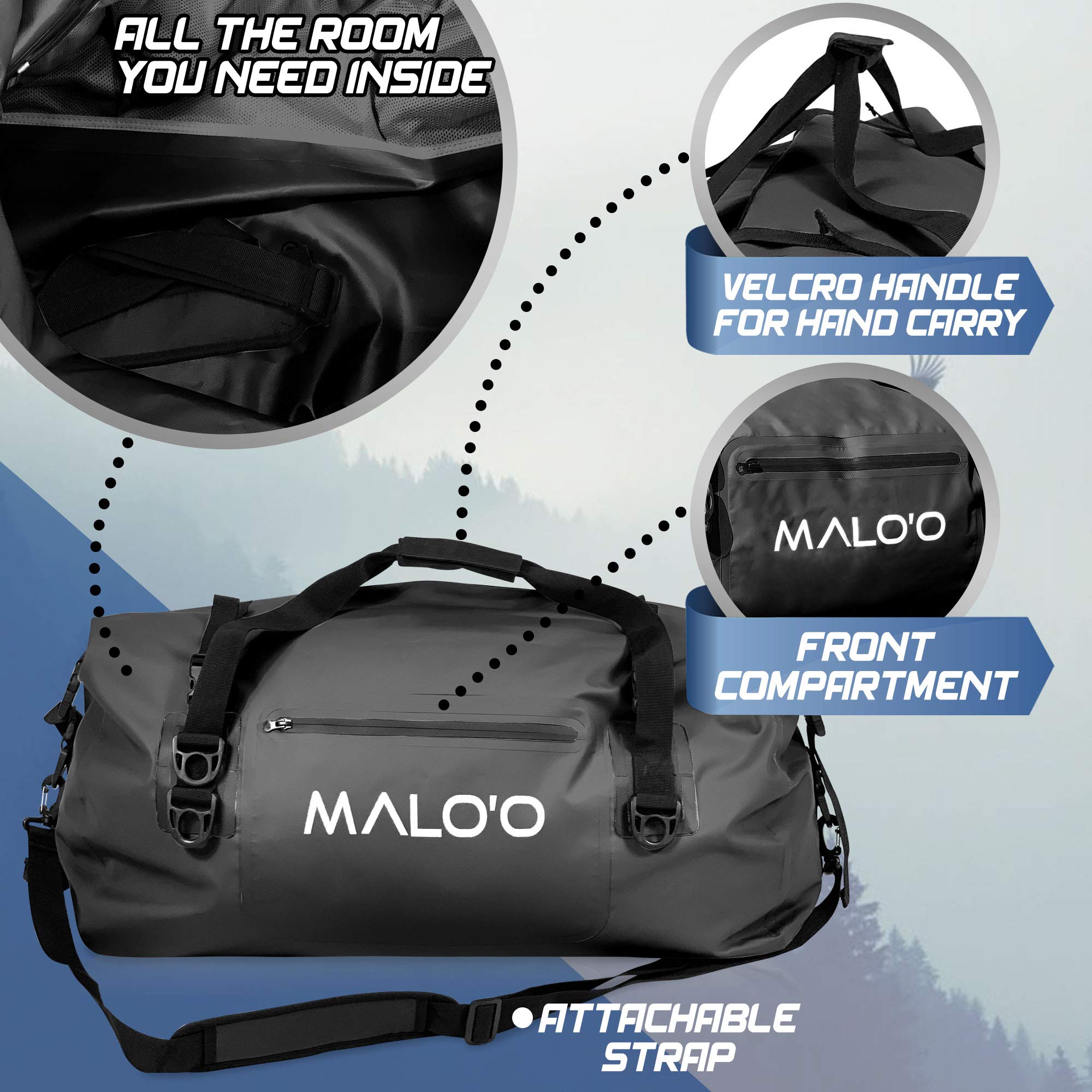 **Malo'o Waterproof Dry Bag Duffel 40L/60L/100L - Roll Top Design for Kayaking, Rafting, Boating, Swimming, Camping, Hiking, Beach & Fishing - Internal & External Pockets with Molle Loops - Keep Gear Dry for Outdoor Adventures**