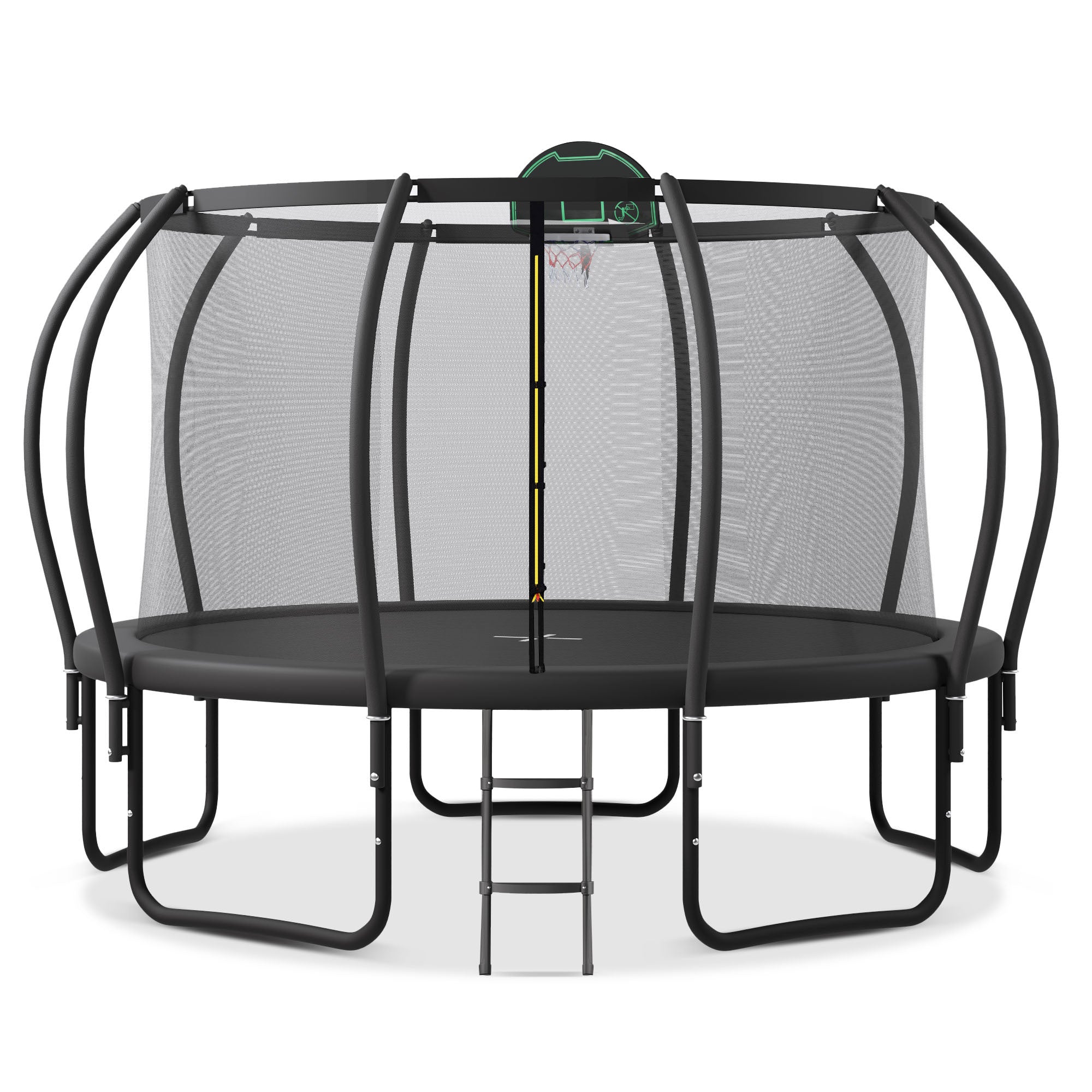 14FT Kids Trampoline with Safety Enclosure - Upgraded ArcPole & Composite TopLoop, Includes Basketball Hoop & 10 Ground Stakes | Outdoor Play Equipment for Backyard, Physical Training & Family Fun