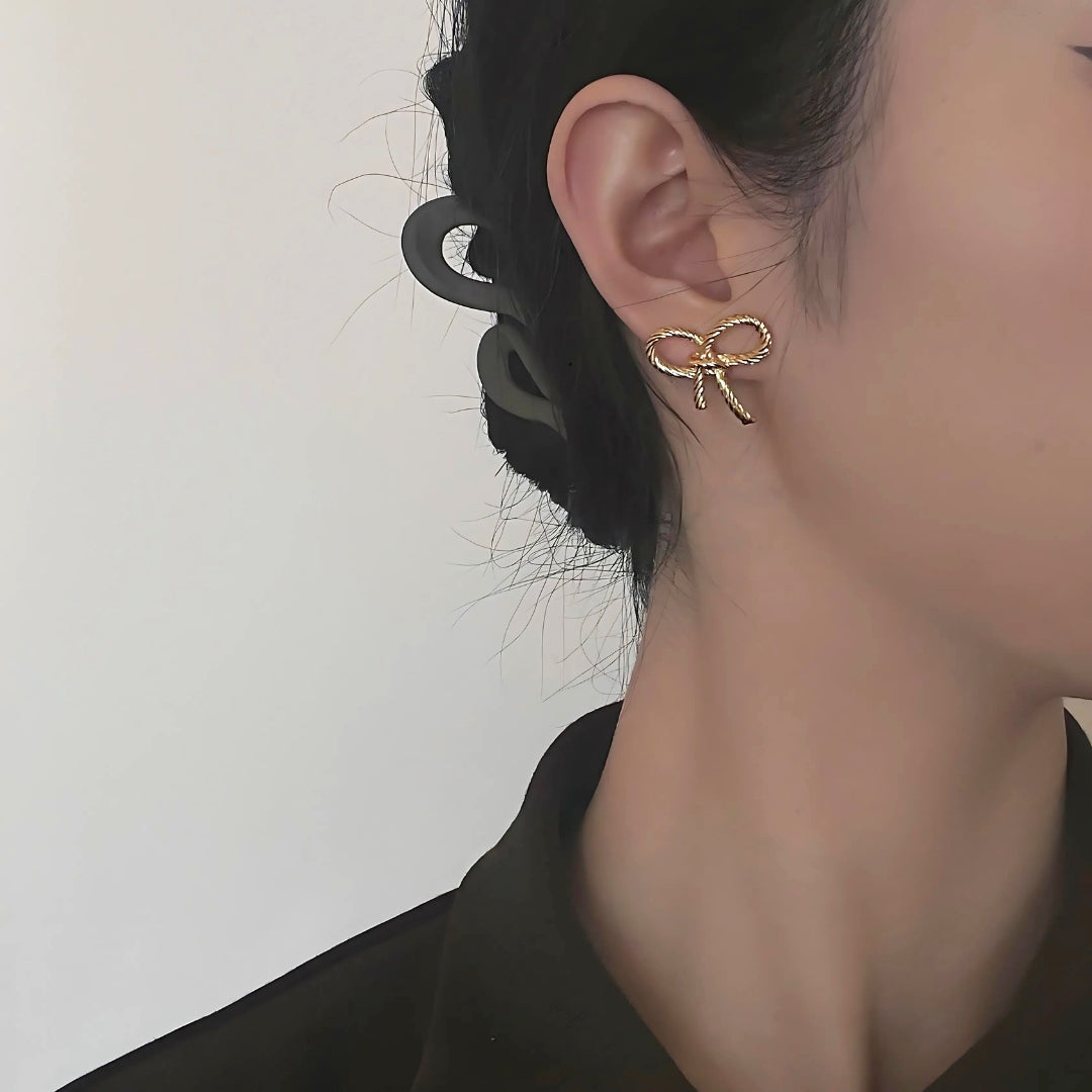 Mini Gold Bow Textured Knot Ribbon Stud Earrings for Women – Elegant Dainty Jewelry Gift for Bridesmaids, Valentine's Day & Special Occasions | D3043