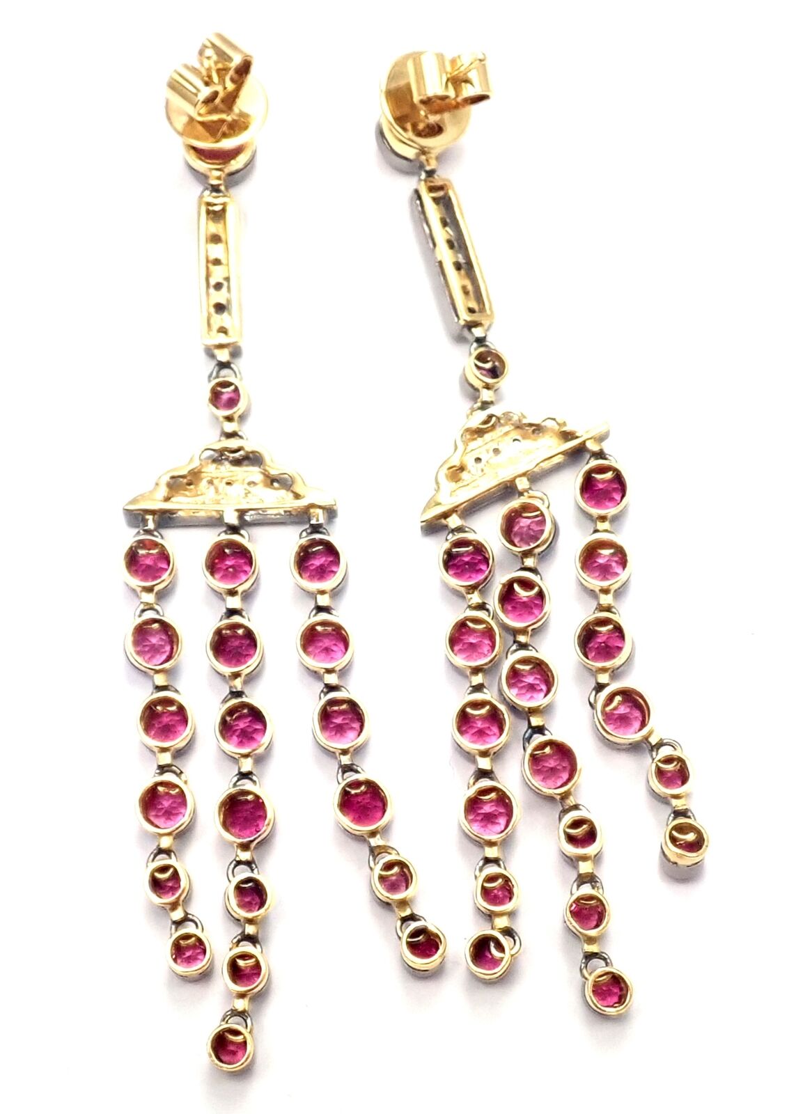 Authentic Laura Munder 18k Yellow Gold Diamond & Pink Sapphire Earrings for Women | Luxury Gift for Anniversary, Wedding & Special Occasions