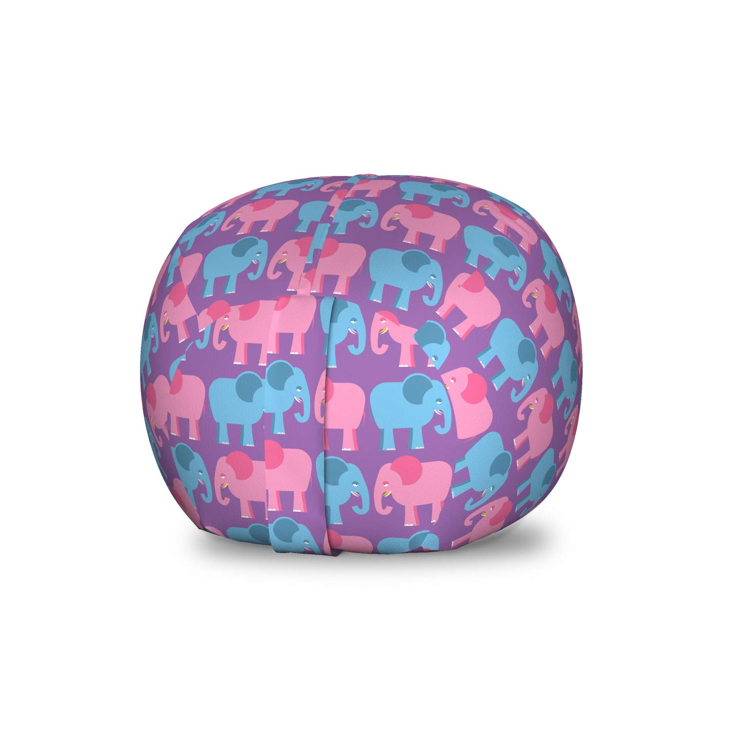 Ambesonne Cartoon Animal Storage Toy Bag Chair - Jungle Wild Animals Pattern, Washable Stuffed Animal Organizer, Small Size in Violet Sky Blue - Perfect for Kids' Room, Nursery, and Playroom Organization