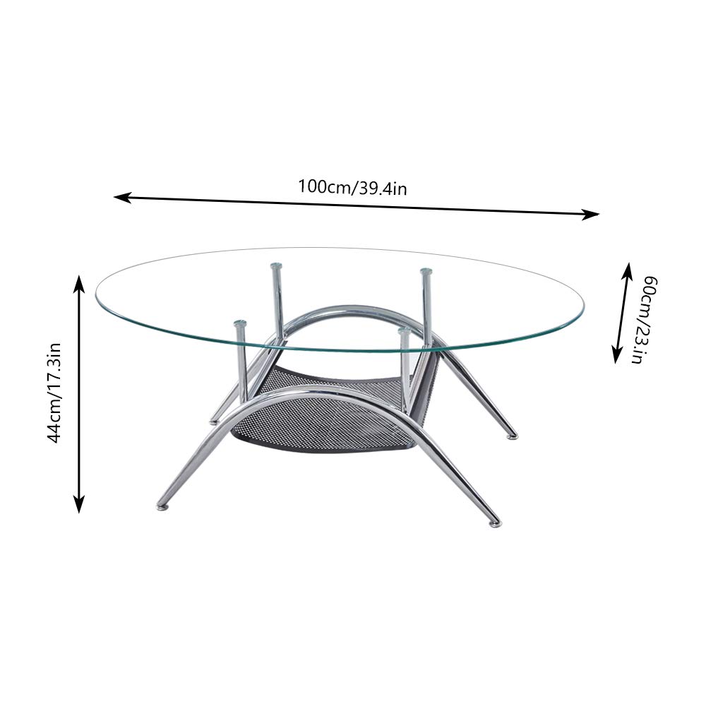 Modern Oval Coffee Table with Tempered Glass Top - Round Oval Center Table for Living Room, Bedroom & Lounge - Perfect for Sofa Side, Cocktail Parties & Home Decor