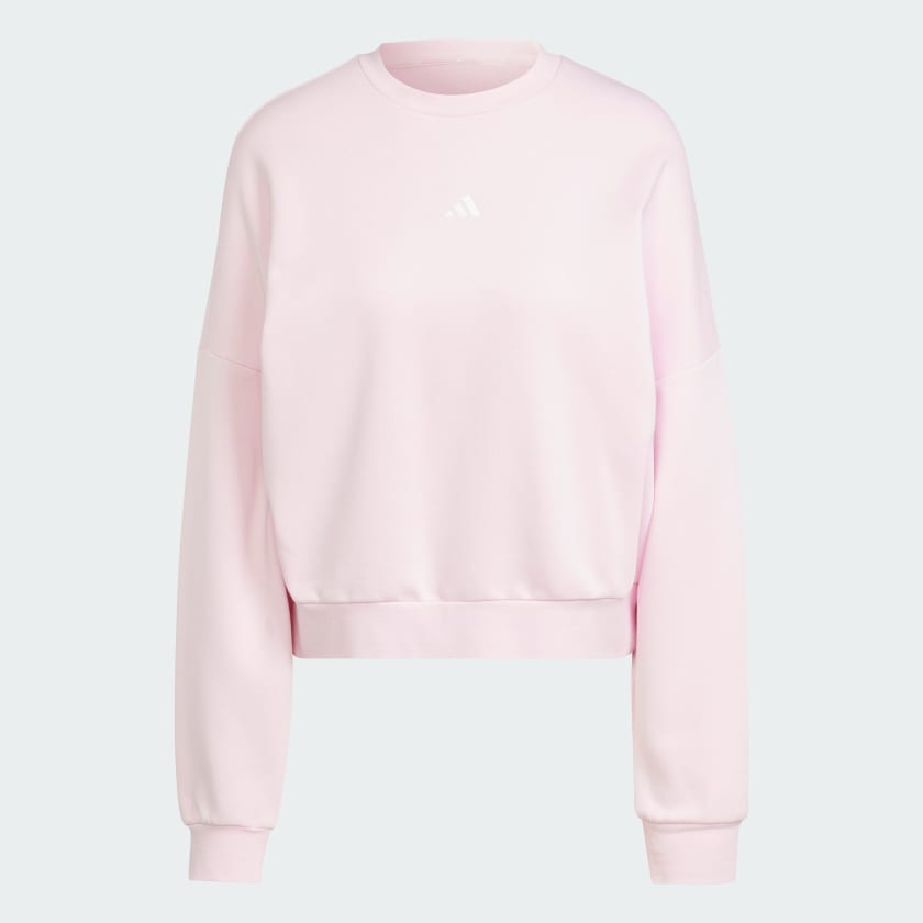 Adidas Women's Small Logo FeelCozy Fleece Crew Sweatshirt - Soft Pink Pullover for Casual Wear, Lounge & Workout