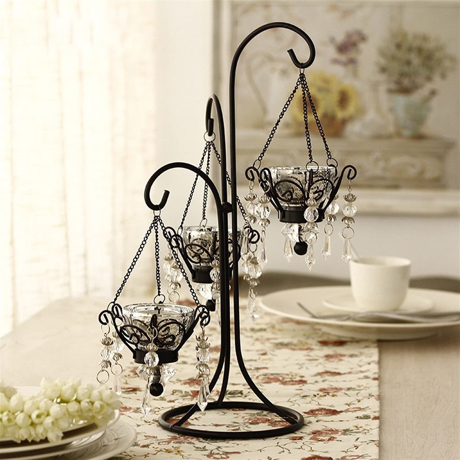 European Style Retro Wrought Iron Candle Holder - Romantic Home Decor for Coffee Table, Wedding Ceremony & Party Decorations | Elegant Crystal Candlelight Dinner Props (Color C) - Perfect for Romantic Dinners, Wedding Receptions & Home Ambiance