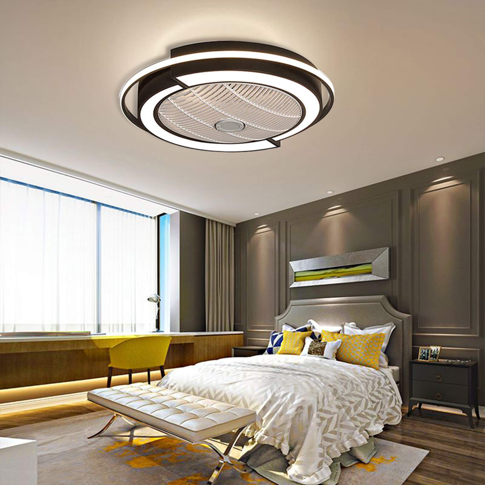 Modern Low Profile Ceiling Fan with LED Light and Remote Control - 3 Color Temperatures, 3 Speed Settings, Timer Function - Ultra Quiet Flush Mount Chandelier Fan for Bedroom, Living Room, Nursery (Black) - Perfect for Home Cooling and Stylish Lighting in Any Room