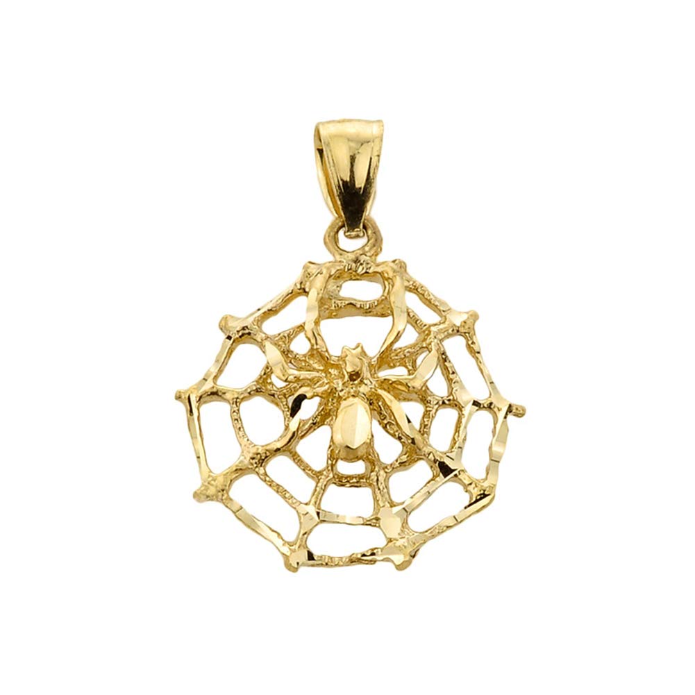 14K Yellow Gold Spider Web Charm Pendant Necklace for Women - Trendy Gothic Jewelry Gift for Halloween, Cosplay & Everyday Wear