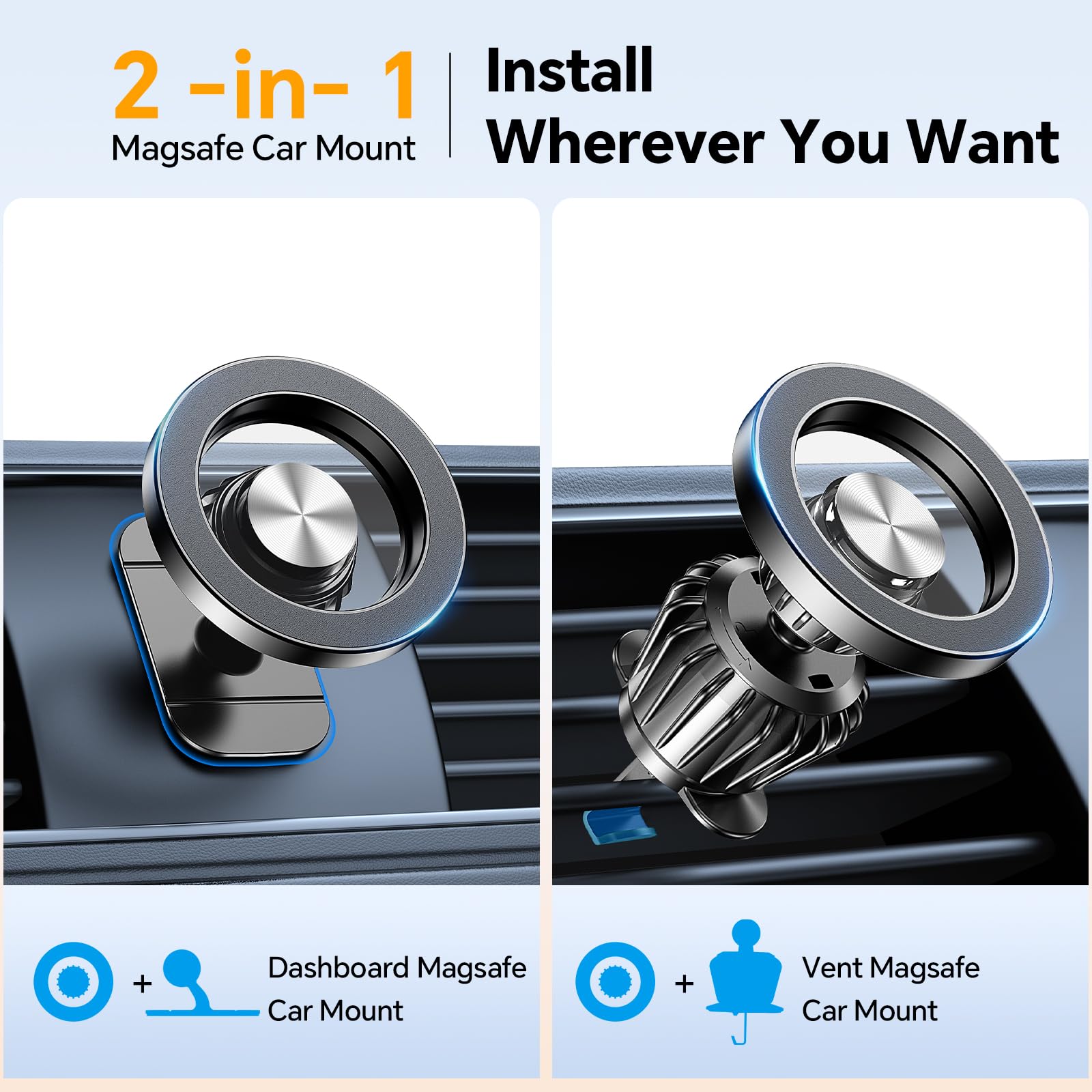 Magsafe Car Mount with 20 Magnets - 360° Magnetic Phone Holder for iPhone 16/15/14/13/12 - Secure Dash Mount for Men & Women