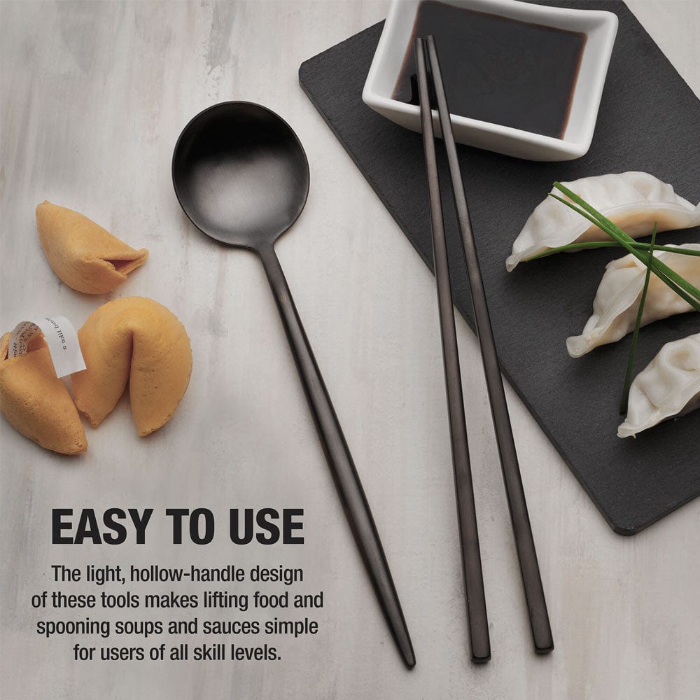 Premium Black Chopsticks and Spoon Set - Elegant Dining Utensils for Sushi, Asian Cuisine & Home Kitchen Use
