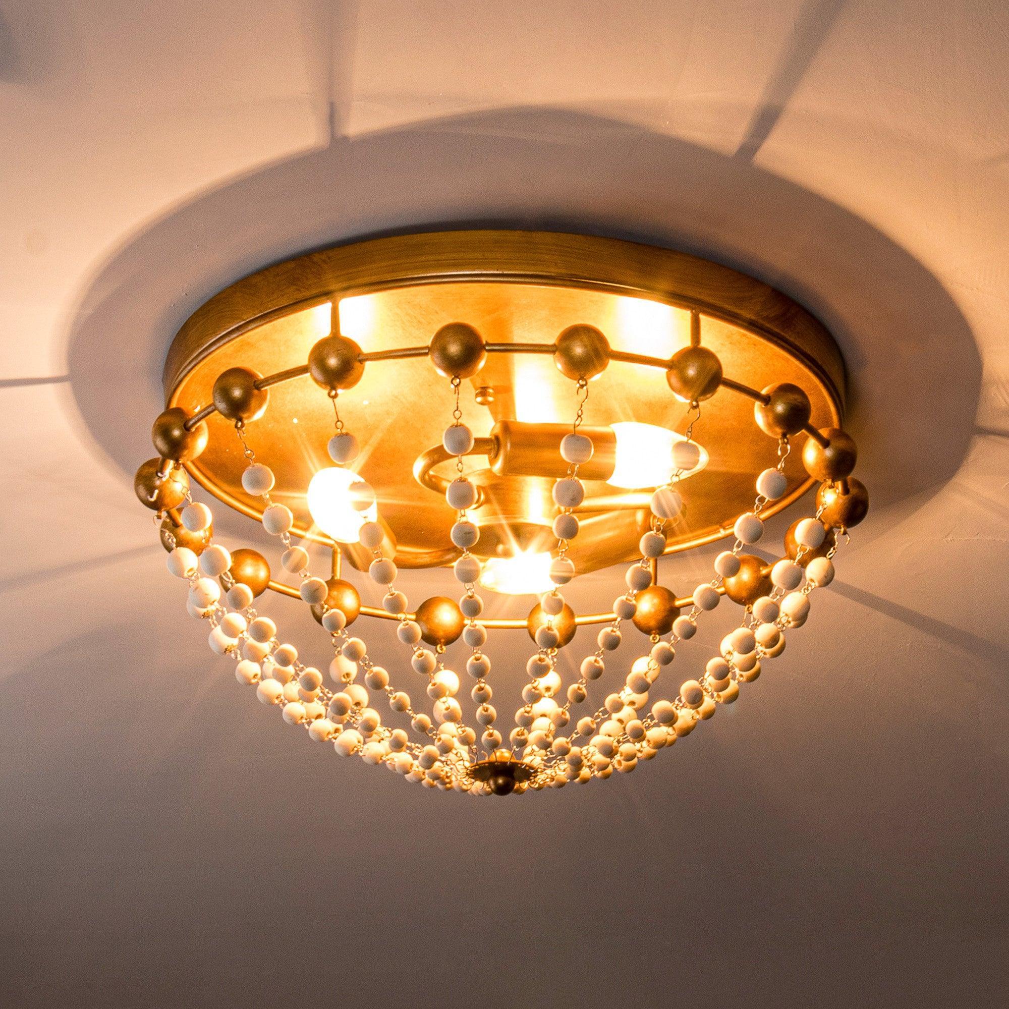 3-Light Golden Bohemian LED Flush Mount Ceiling Light - Modern & Stylish Lighting for Living Room, Bedroom, or Dining Area