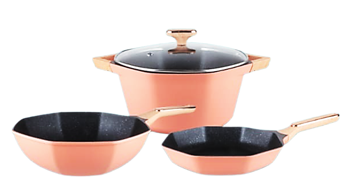 Premium OCTAGON 4-Piece Nonstick Cookware Set - Frying Pan, Saucepan & Pots with Glass Lids - Perfect for Sautéing, Boiling & Frying - Ideal for Home Kitchen & Restaurant Use