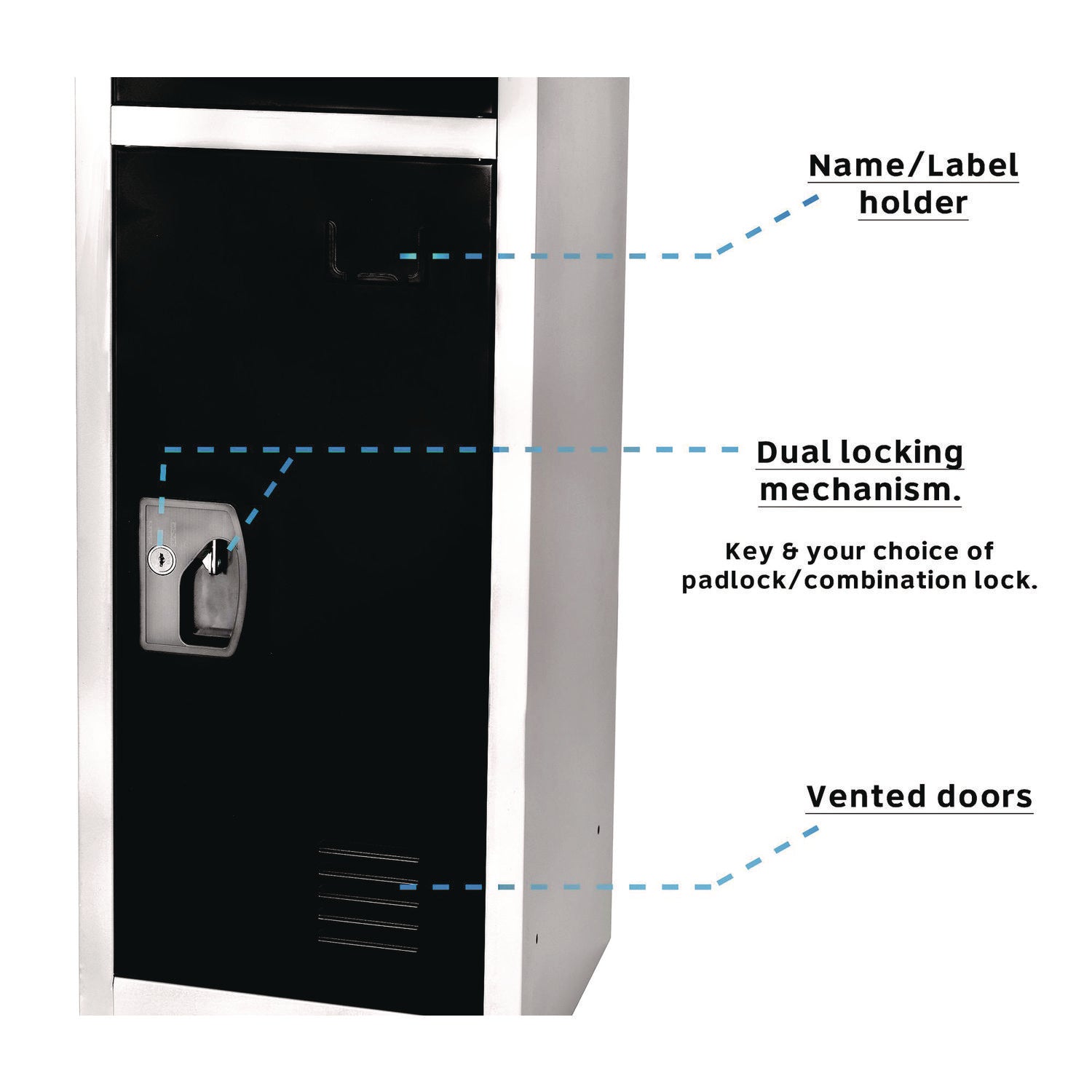 AdirOffice 3-Compartment Steel Storage Locker - 12x12x72 Inches, Black - Perfect for Gym, School, Office & Warehouse Organization