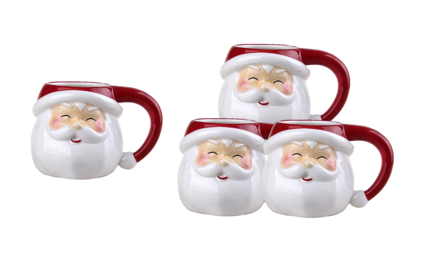 Santa Claus Mugs Set of 4 - Christmas Ceramic Coffee Cups for Hot Cocoa & Tea - Festive Holiday Drinkware for Winter Celebrations, Office Parties & Cozy Home Decor