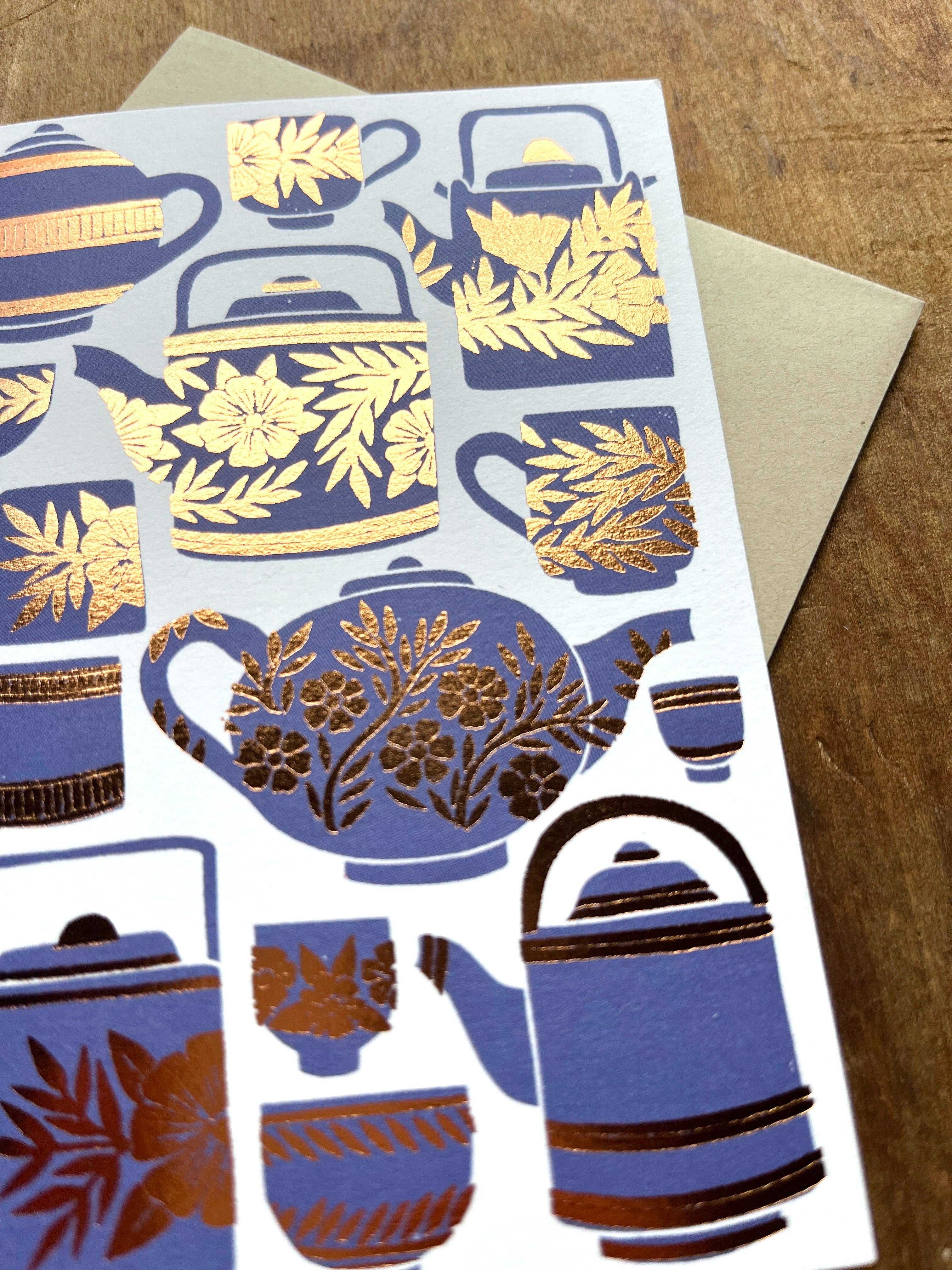 Elegant Teapots Blank Greeting Cards - Handmade Watercolor Design for Tea Lovers, Birthday & Thank You Notes - Perfect for Tea Parties, Bridal Showers & Special Occasions