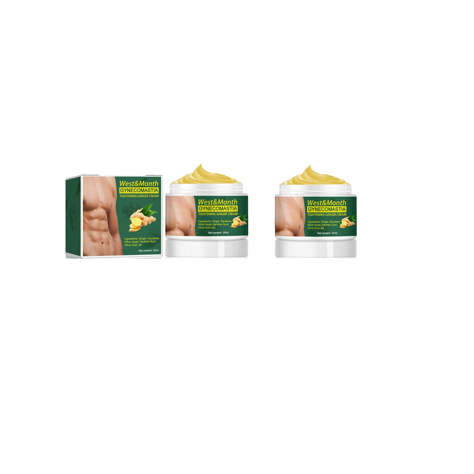 **Men's Gynecomastia Firming Cream - Natural Plant-Based Chest Tightening & Massage Cream with Ginger Extract for Firmer Chest - 2PCS (Ideal for Post-Workout Recovery & Gynecomastia Care)**