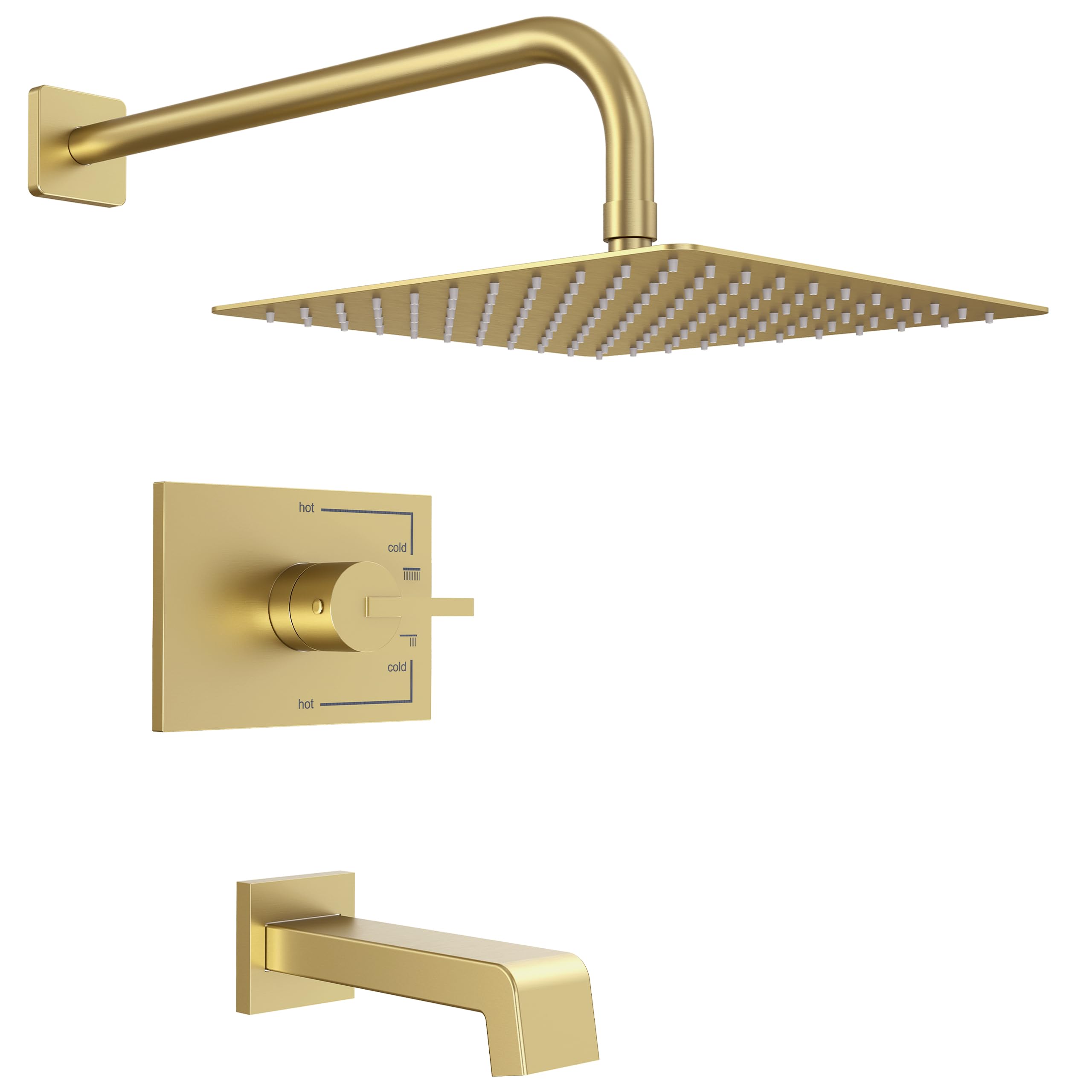 Brushed Gold Shower Fixture Set - 12 Inch Gold Shower Head, Tub Spout & Handle Combo with Valve - Luxury Bathroom Faucet for Modern & Vintage Bathrooms - Perfect for Home Renovation & Spa-Like Shower Experience