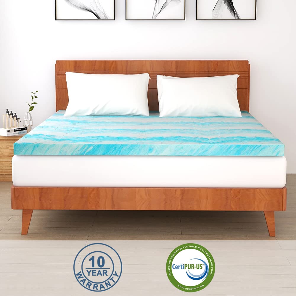 IULULU 3 Inch Cooling Gel Memory Foam Mattress Topper - King Size, Breathable & Hypoallergenic, Blue, Tear Resistant - Perfect for Back Pain Relief & Hot Sleepers, Bedroom Comfort Upgrade