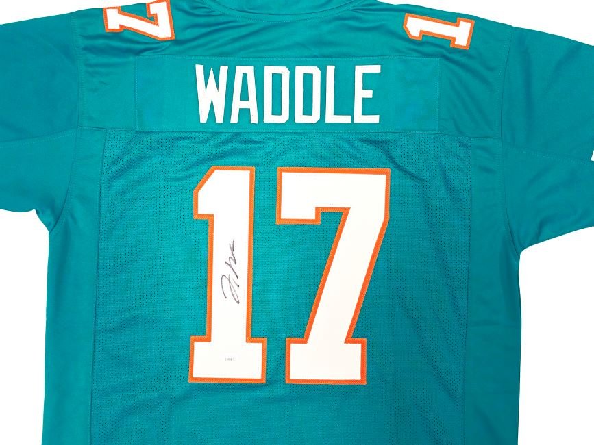 Authentic Jaylen Waddle Miami Dolphins Signed Teal Football Jersey with JSA Certification - Perfect for Collectors, Fans, and Sports Memorabilia Displays