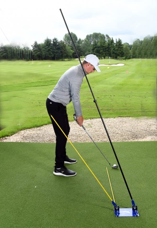Pro Golf Swing Training Aid - Dual Swing Plate with Alignment Sticks & Extension Pole - Improve Swing Plane & Accuracy - Perfect for Driving Range & Home Practice - InTheHoleGolf