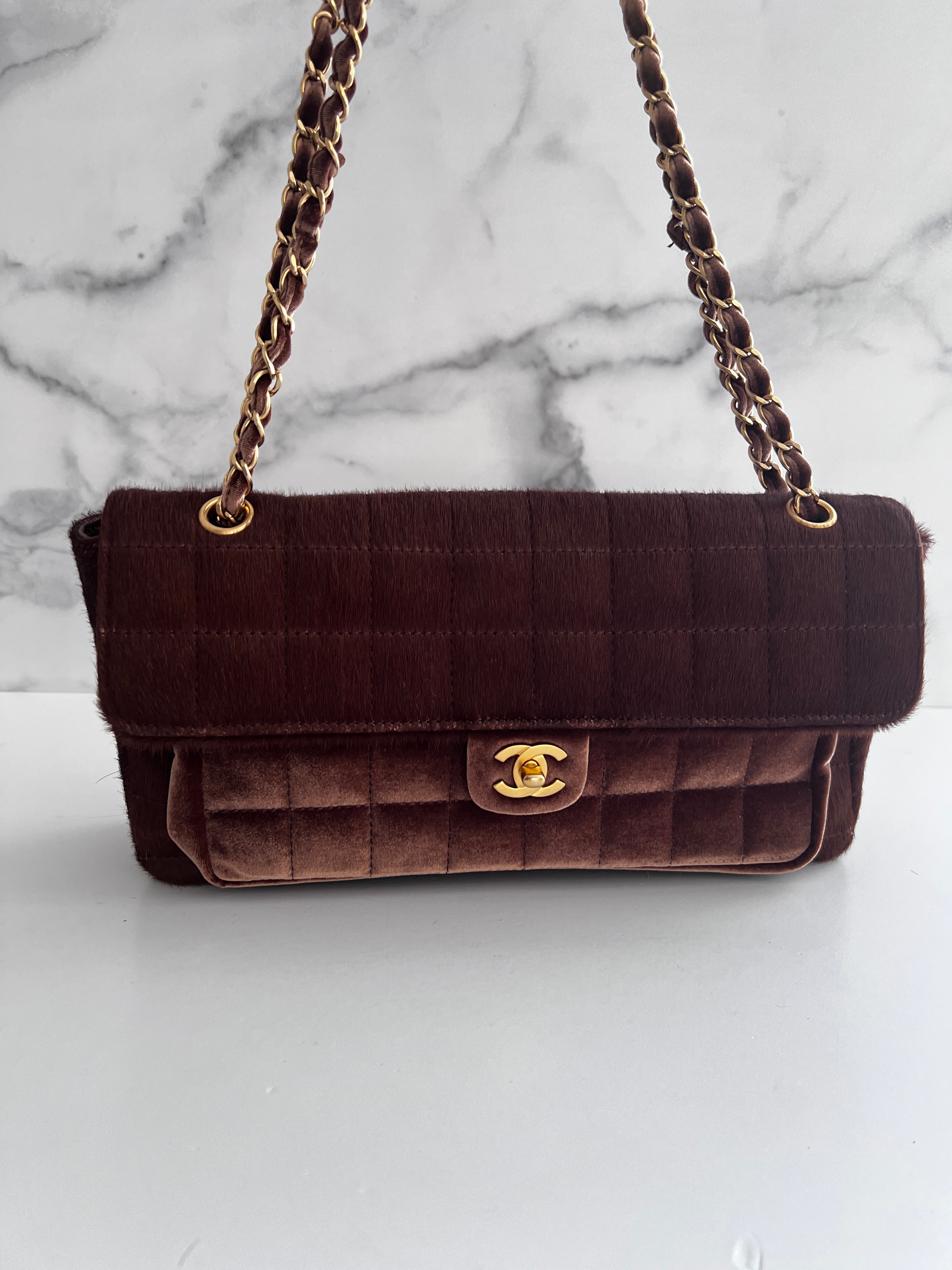 Chanel Pony Hair & Velvet Chocolate Bar Flap Bag - Luxury Designer Handbag for Women | Perfect for Evening Parties, Date Nights & Special Occasions