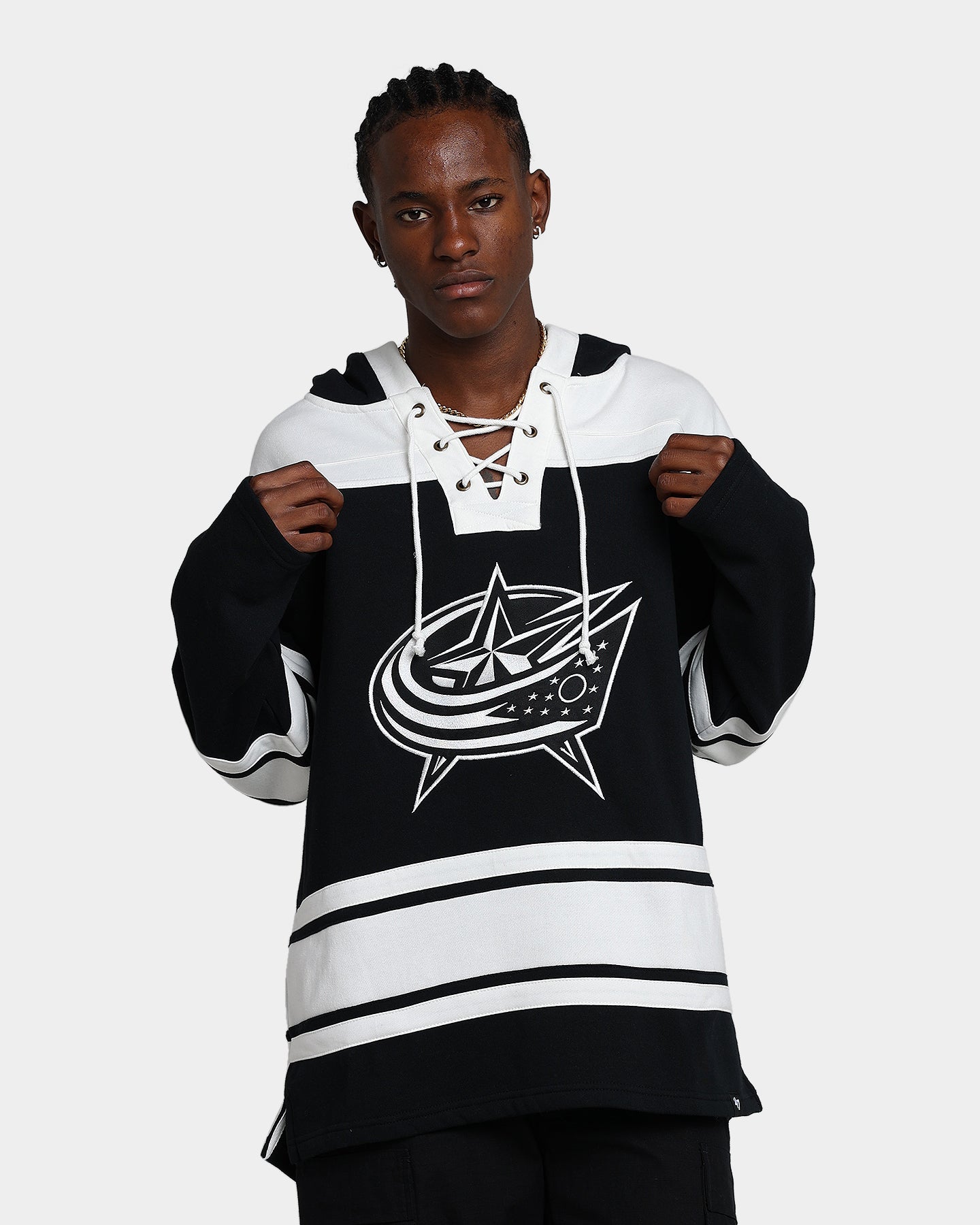 47 Brand Columbus Blue Jackets Superior Lacer Hoodie - Jet Black - Men's Pullover Sweatshirt for Casual Wear & Sports Fans