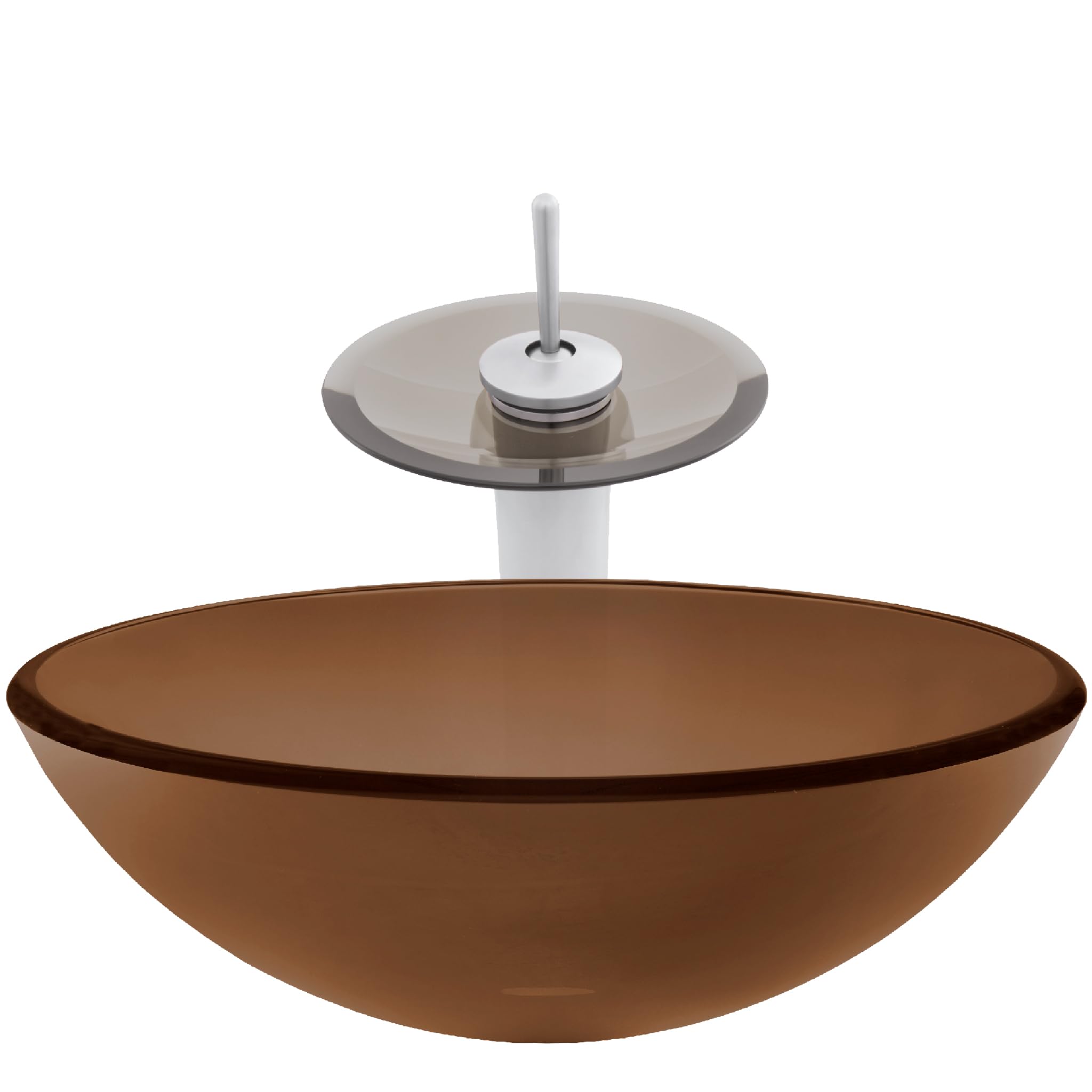 Novatto TY Glass Vessel Bathroom Sink Set - Brushed Nickel & Tea Glass Basin for Modern Vanity | Perfect for Bathroom Remodel, Powder Room Upgrade & Spa-Inspired Decor