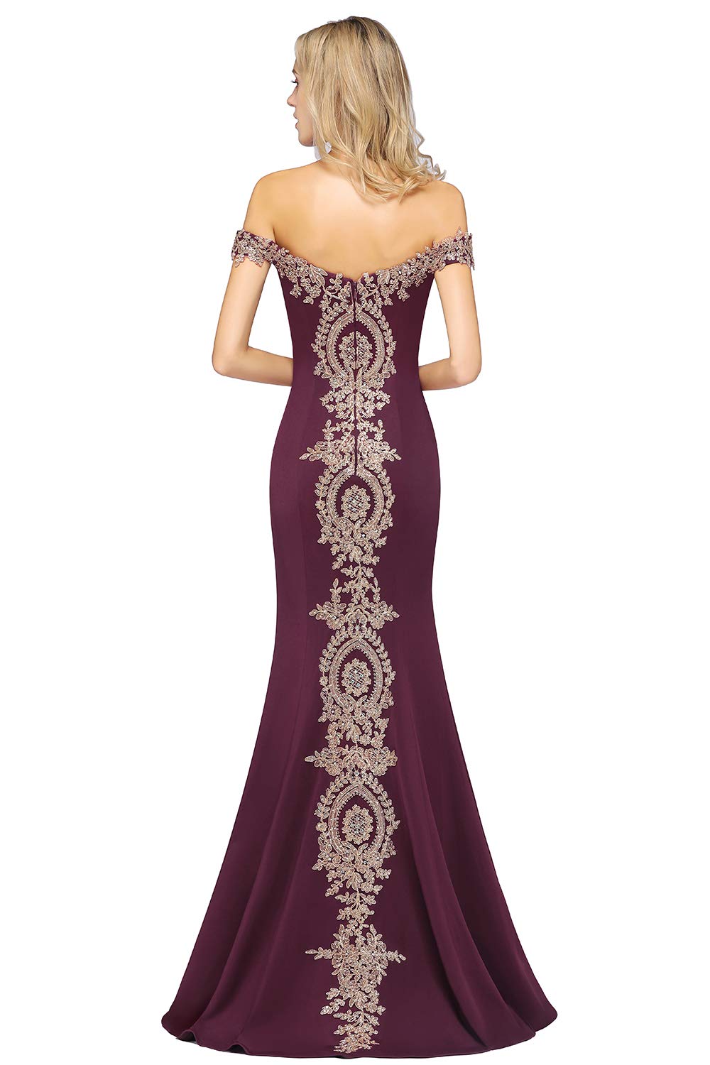 MisShow Long Gold Lace Applique Mermaid Prom Dress | Off Shoulder Formal Evening Gown for Women | Perfect for Homecoming, Wedding Guest, and Black Tie Events