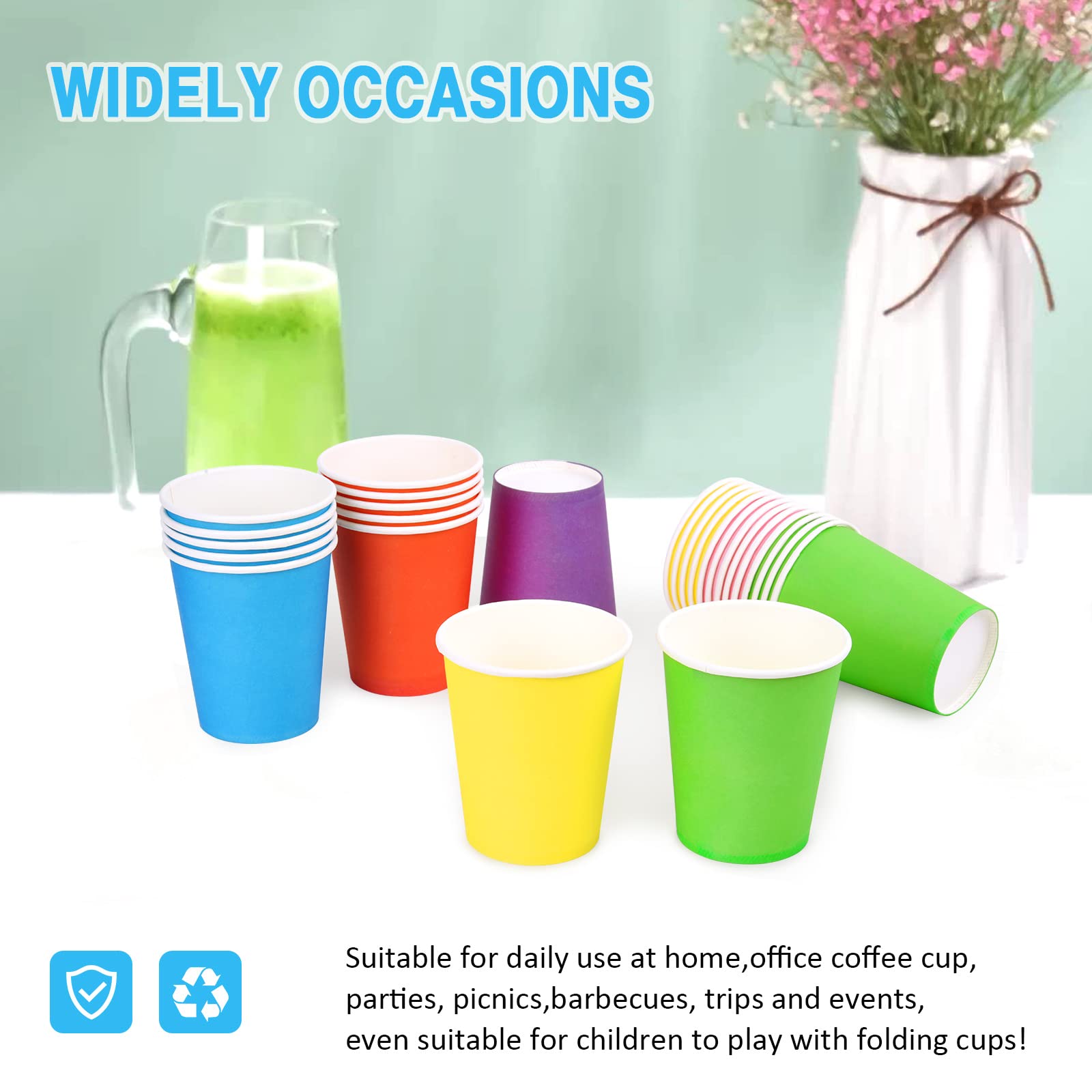 NUZEKY Disposable Paper Party Cups - 60 Pack 9oz Colorful Drinking Cups for DIY, Holiday, Wedding & Birthday Parties - Bulk Pack of 6 Vibrant Colors - Perfect for Celebrations, BBQs, and Family Gatherings