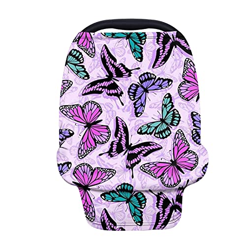 Colorful Butterfly Car Seat Cover - Soft & Breathable Nursing Car Seat Canopy for Babies - Stroller Cover for Infant - Perfect Baby Shower Gift for Mom - Ideal for Travel, Shopping & Outdoor Adventures