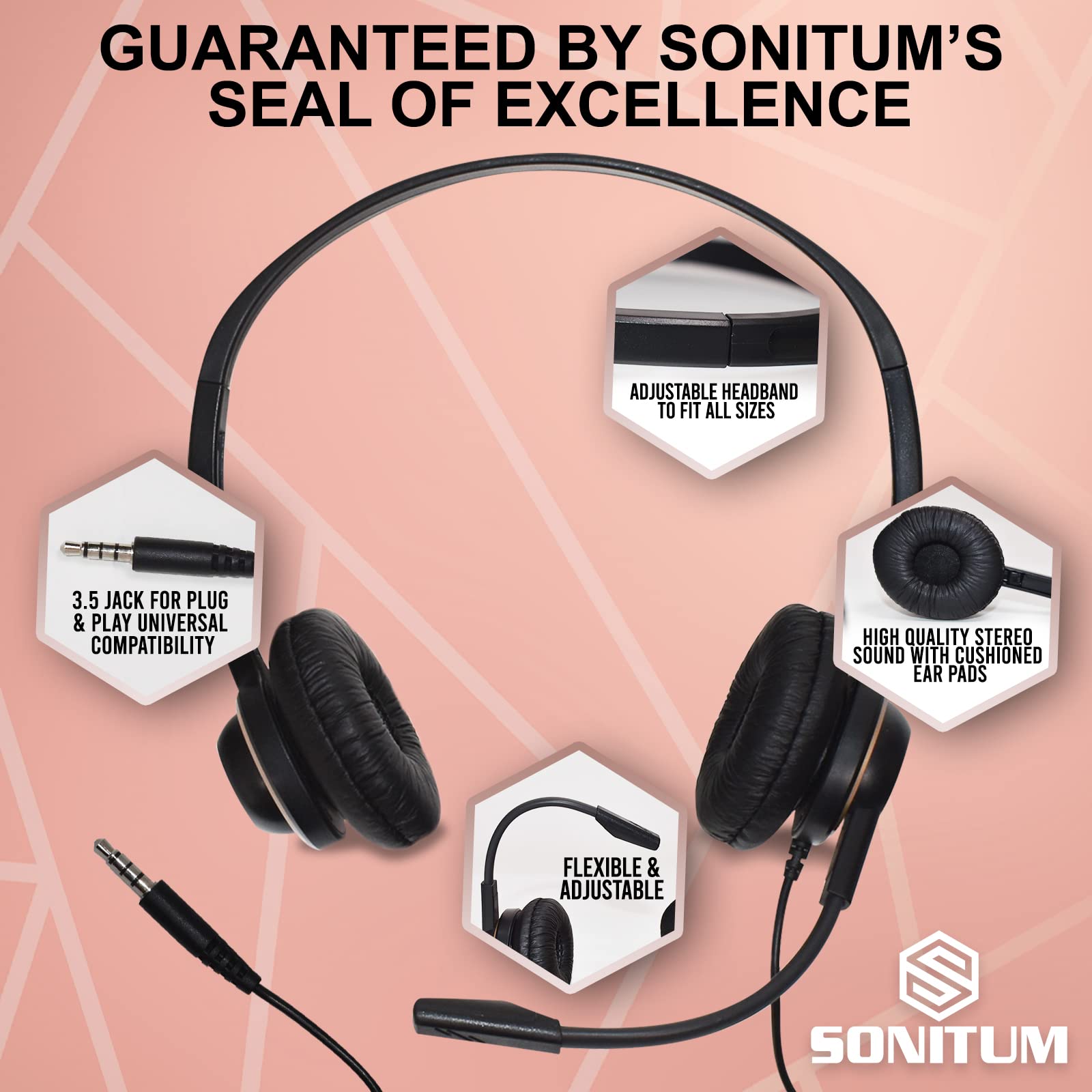 Bulk 10-Pack Noise Canceling Headsets with Microphone - Comfortable Over-Ear PC Headphones for Office, Meetings & Chat - Universal 3.5mm Jack for Computers, Laptops, Phones - Perfect for Remote Work, Online Classes & Call Centers