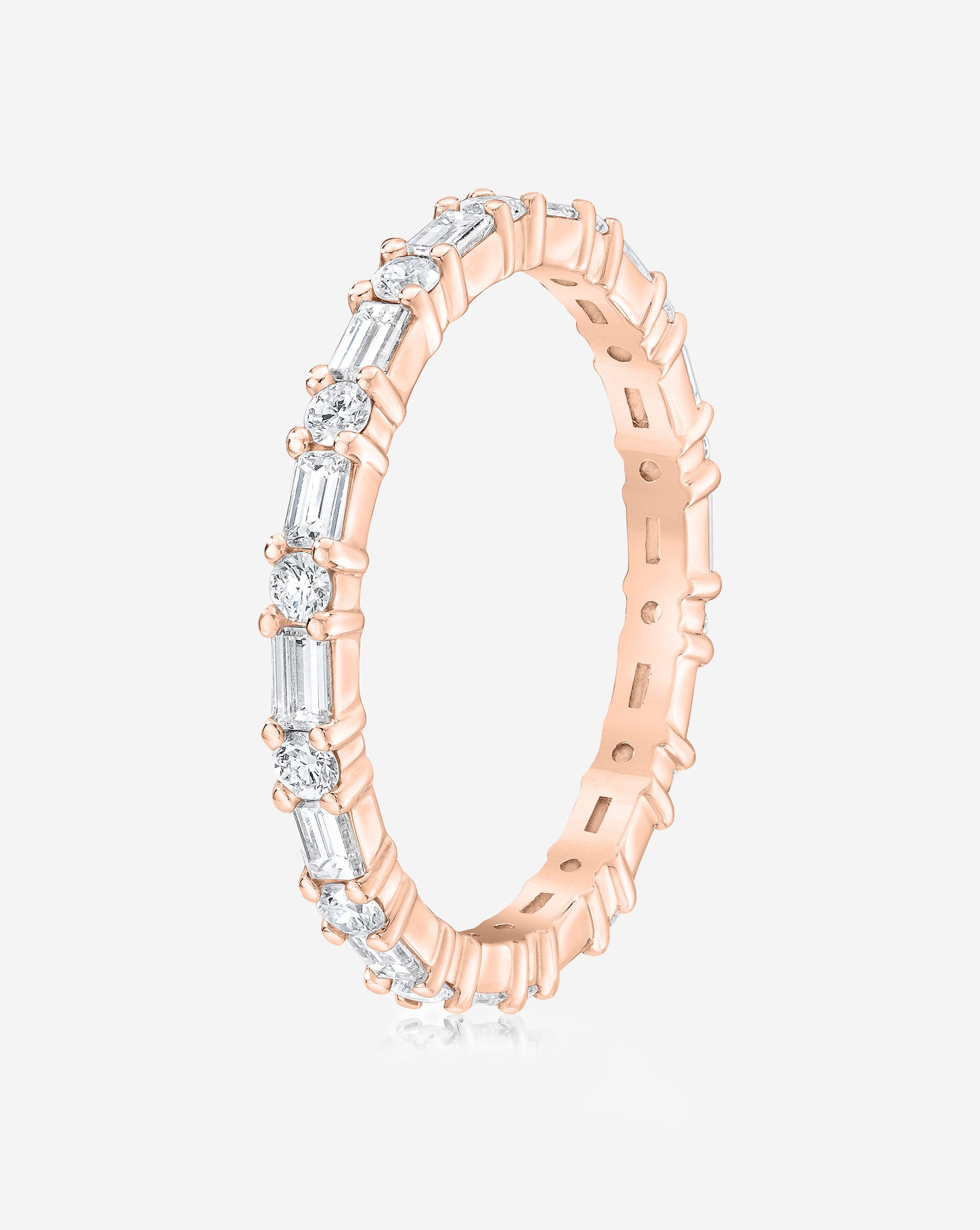 14K Gold Baguette and Round Diamond Eternity Wedding Band - Stackable Ring for Bridal, Anniversary, and Special Occasion Gifts