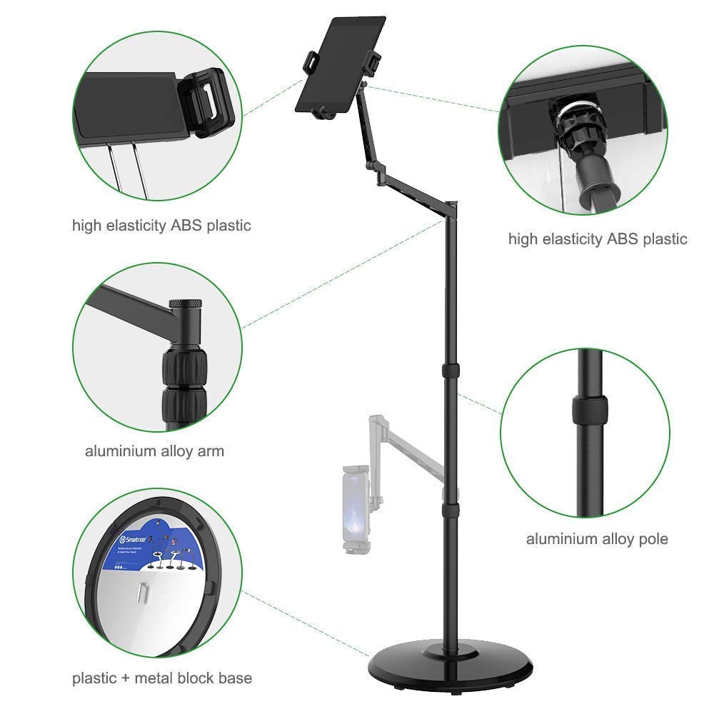 Smatree 360° Rotating Adjustable Tablet Floor Stand - Compatible with iPad Pro/Air/Mini (9-13 inch), Samsung Galaxy Tab S10/S9/S8 (11-12.4 inch), Surface Pro 11 & eBook Readers - Perfect for Home, Office & Bedroom Use