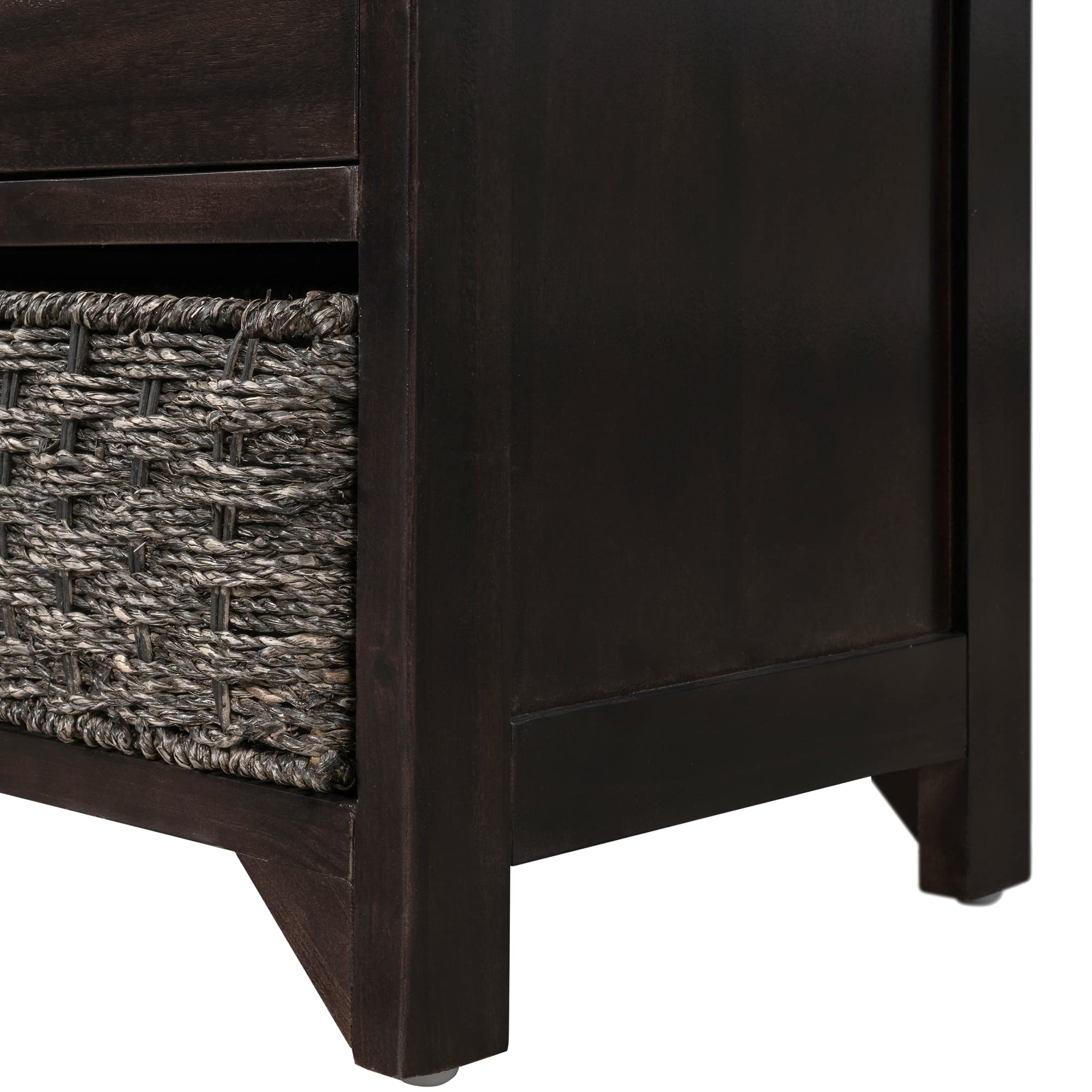 Wooden Storage Bench with 2 Drawers & Removable Basket - Fully Assembled Wicker Entryway Bench with Cushion - Shoe Storage Bench for Hallway, Living Room & Entryway - Espresso Finish - Perfect for Organizing Shoes, Blankets & Home Decor