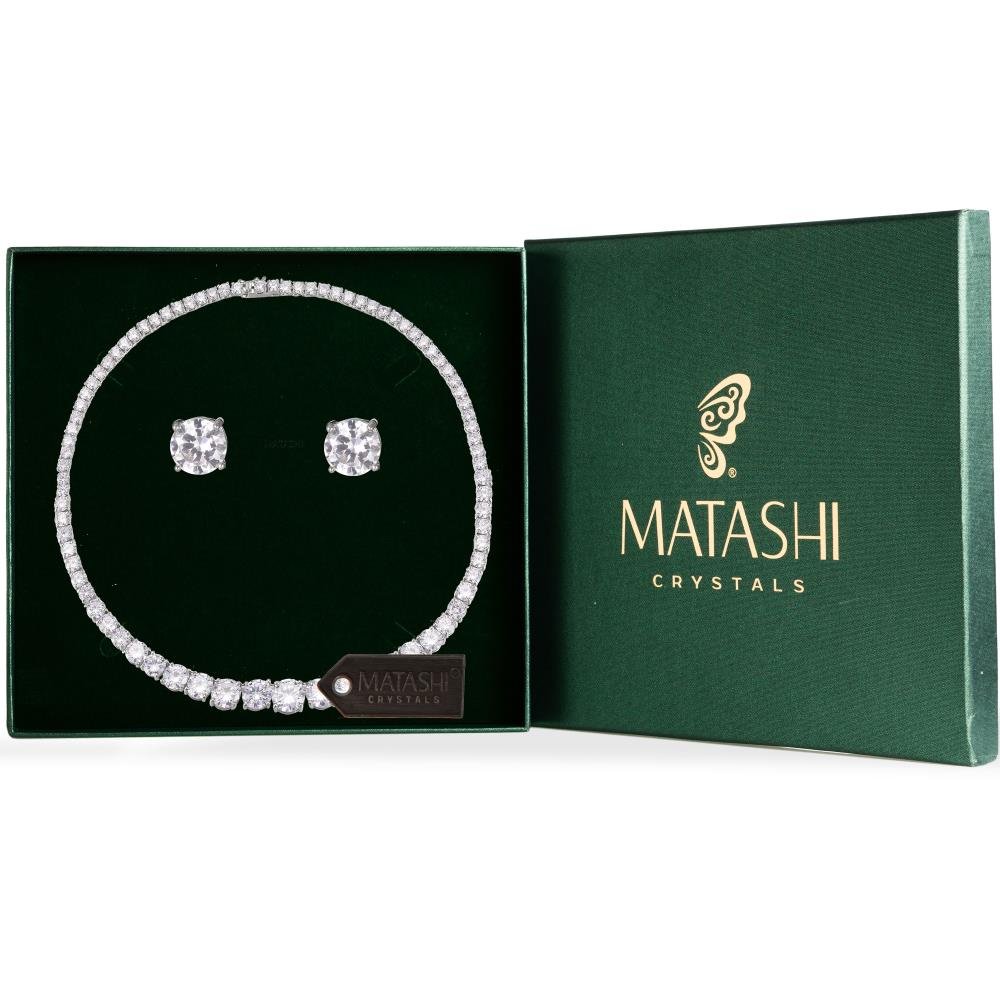 Rhodium Plated Zircon Bridal Wedding Jewelry Set for Women - Elegant Necklace & Earrings Set, Perfect Gift for Mom, Valentine's Day, Birthday & Anniversary | Wedding Accessories, Formal Occasions, Date Night Jewelry